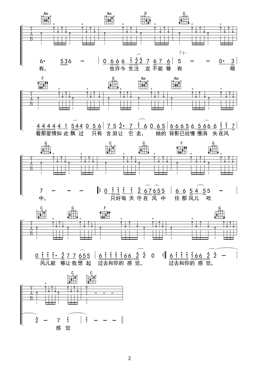 她的背影吉他谱,王杰歌曲,G调指弹简谱,新手弹唱精选版