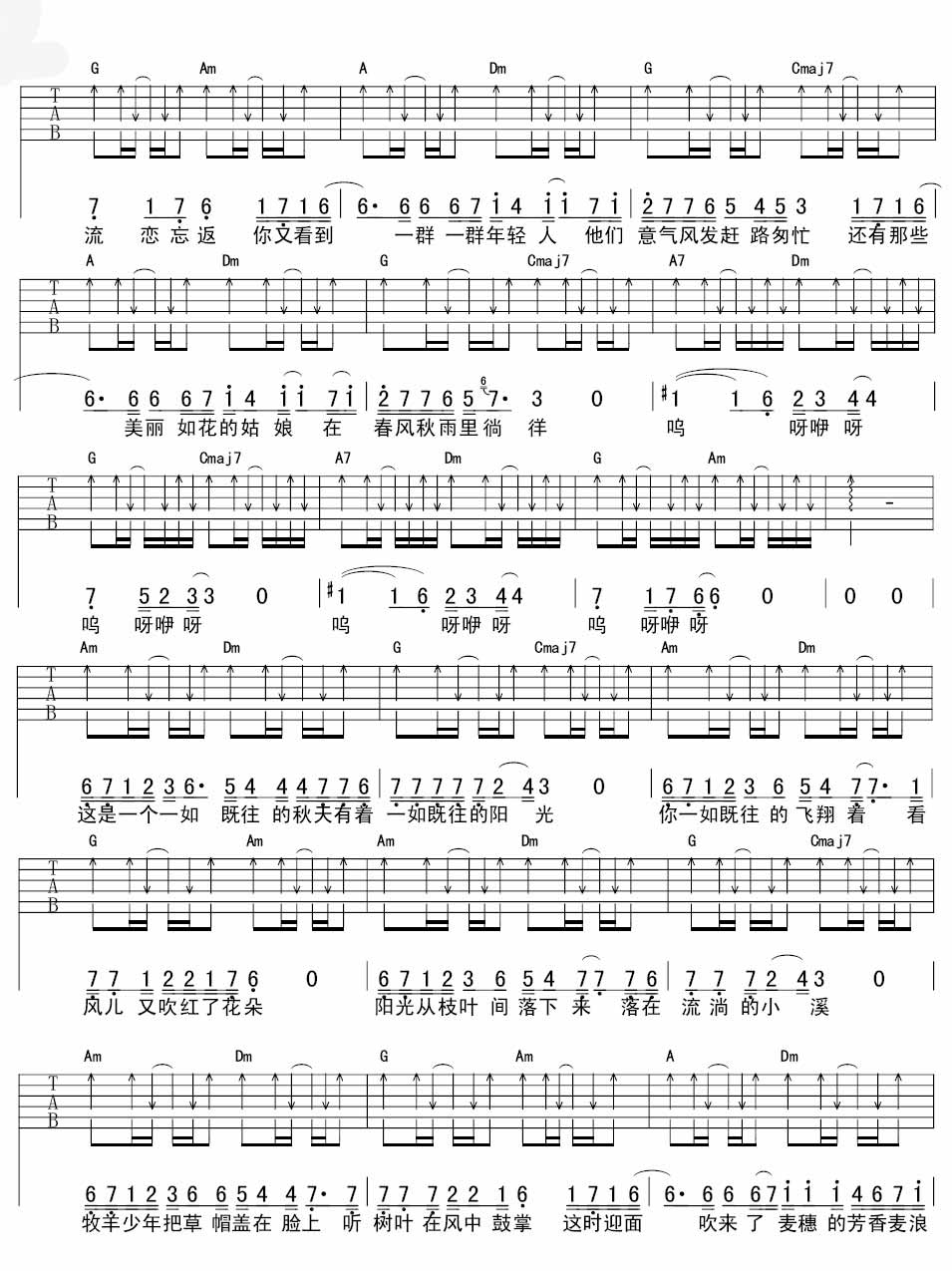 钟立风麦田上的乌鸦吉他谱,原版歌曲,简单D调弹唱教学,六线谱指弹简谱3张图