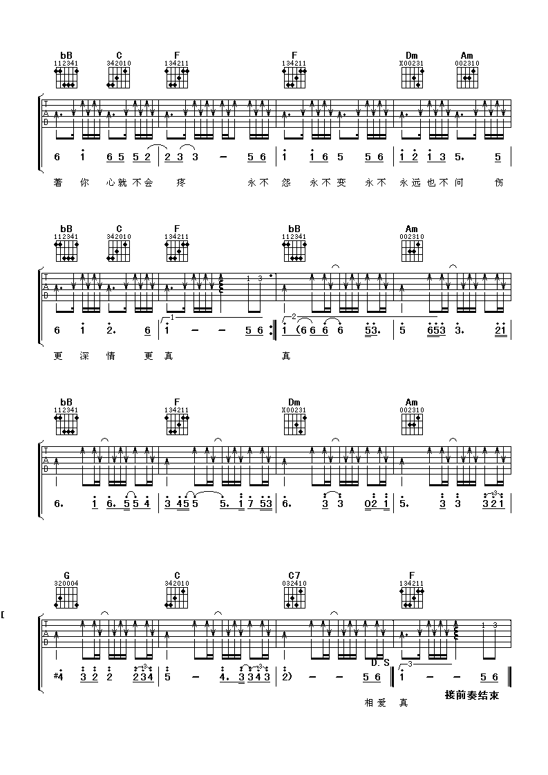 心碎了无痕吉他谱,张学友歌曲,F调指弹简谱,新手弹唱男生版