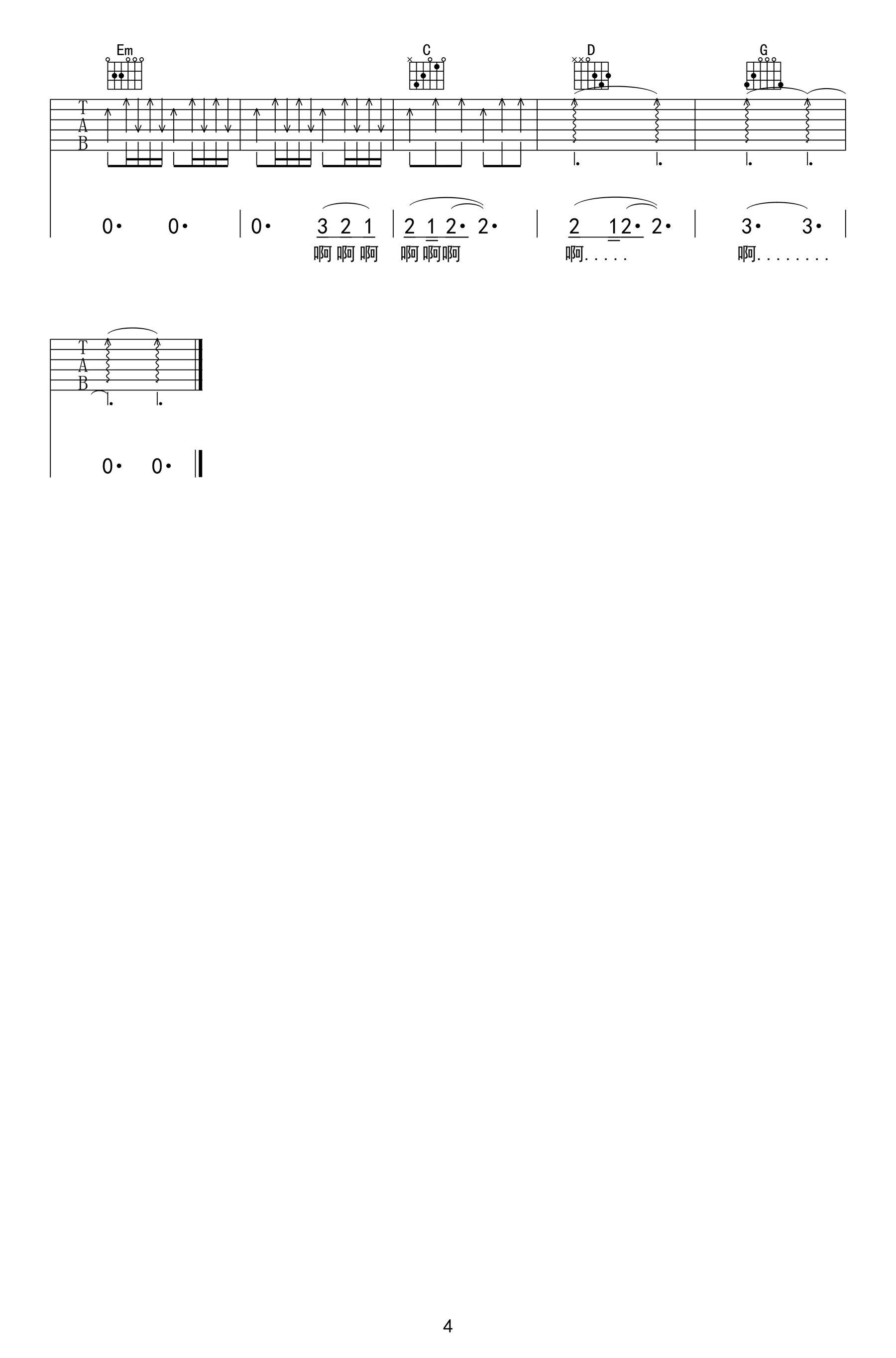 美丽新世界吉他谱,伍佰歌曲,简单指弹教学简谱,G调编配弹唱吉他谱 