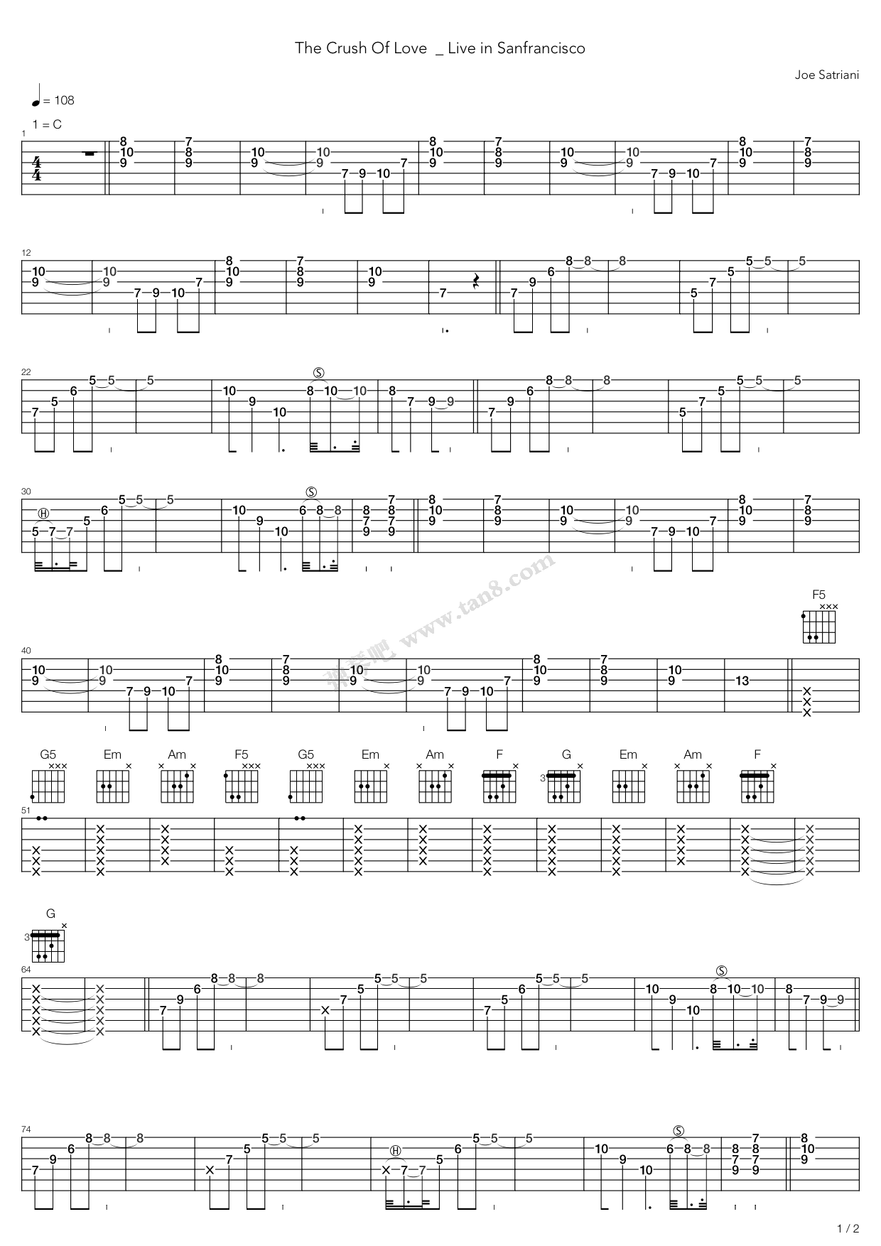 TheCrushOfLove吉他谱,原版歌曲,简单C调弹唱教学,六线谱指弹简谱19张图