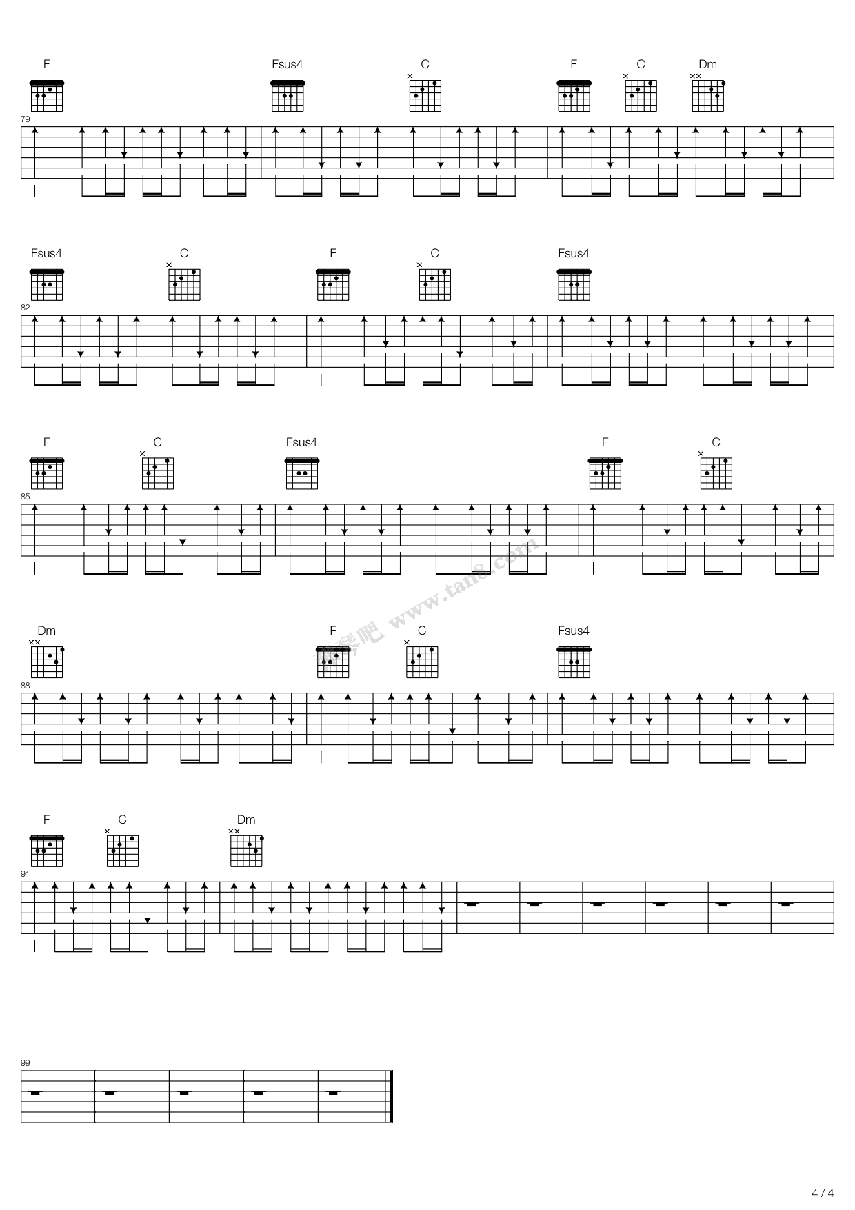 海阔天空1993Live吉他谱,原版歌曲,简单C调弹唱教学,六线谱指弹简谱12张图