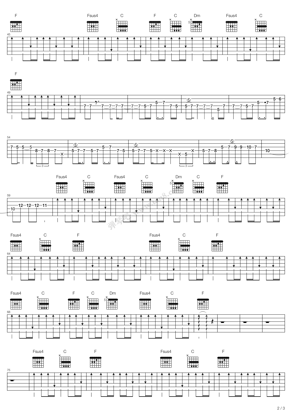 海阔天空1993Live吉他谱,原版歌曲,简单C调弹唱教学,六线谱指弹简谱12张图