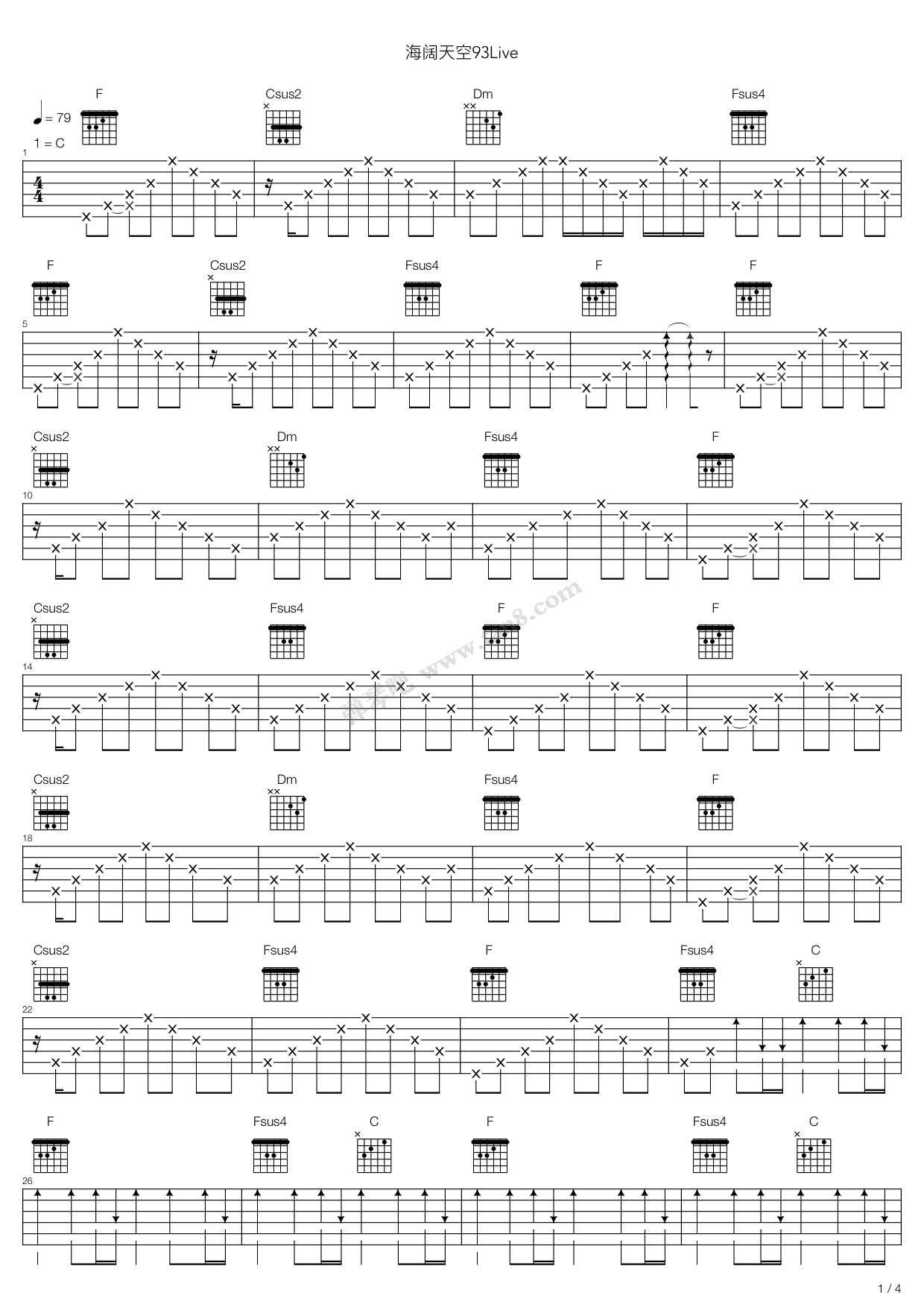 离人吉他谱,原版歌曲,简单C调弹唱教学,六线谱指弹简谱1张图 - 吉他谱 - 中国曲谱网