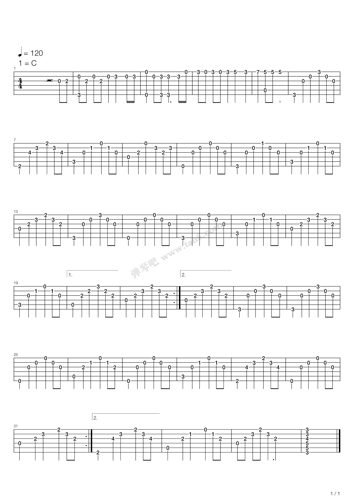 风雨无阻吉他谱,原版歌曲,简单C调弹唱教学,六线谱指弹简谱5张图