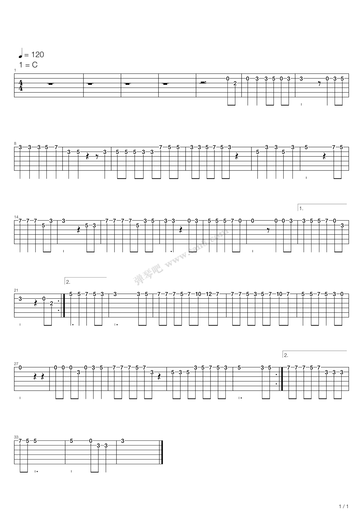 风雨无阻吉他谱,原版歌曲,简单C调弹唱教学,六线谱指弹简谱5张图