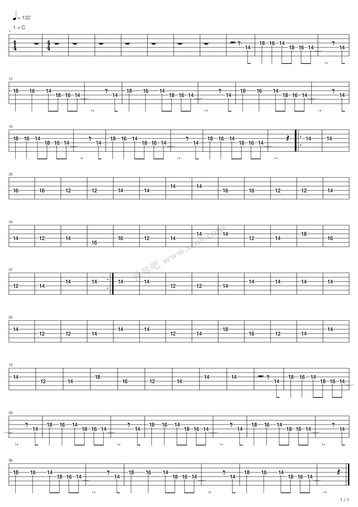 他夏了夏天吉他谱,原版歌曲,简单C调弹唱教学,六线谱指弹简谱12张图