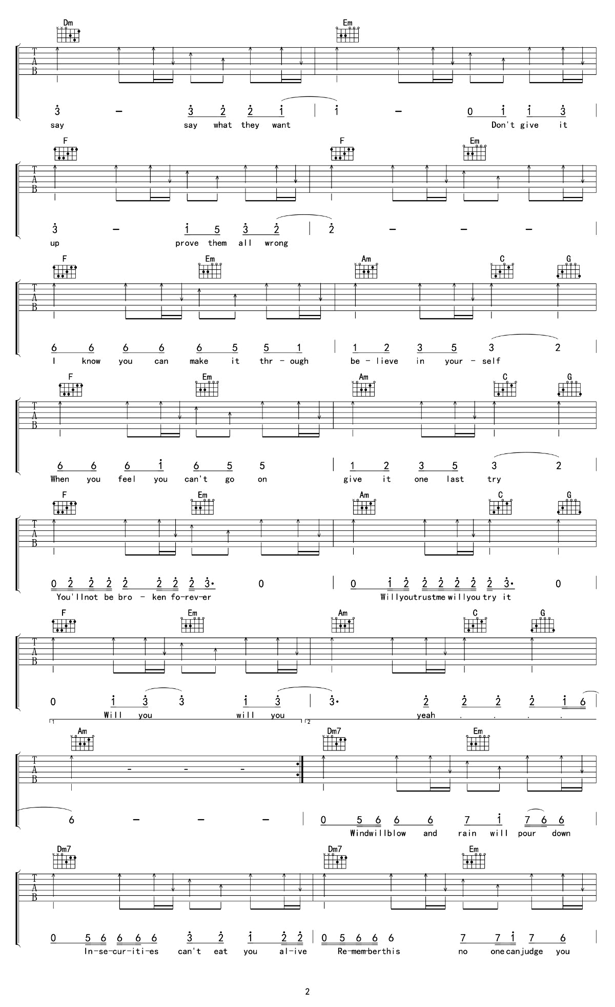 Will You吉他谱,原版王源歌曲,简单C调指弹曲谱,高清六线乐谱