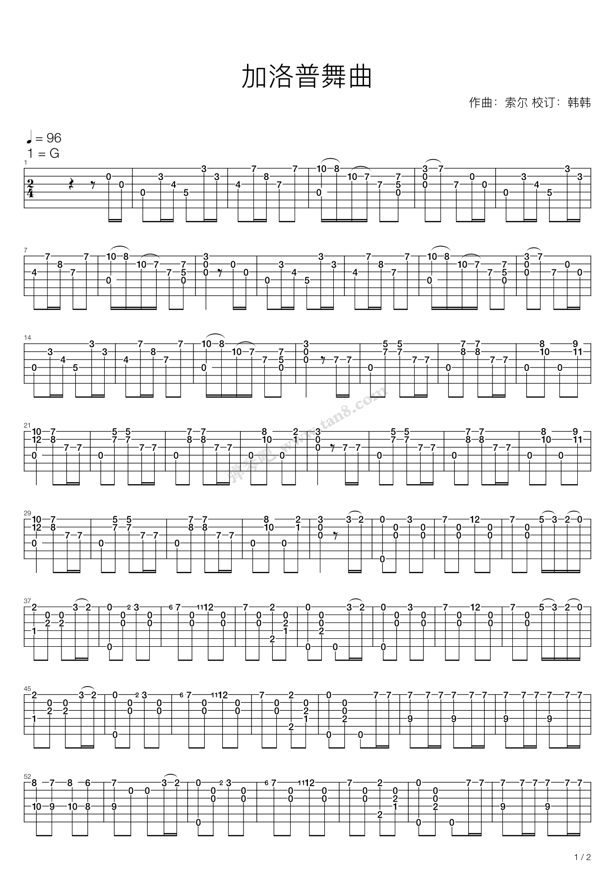 加洛普舞曲吉他谱,原版歌曲,简单G调弹唱教学,六线谱指弹简谱2张图