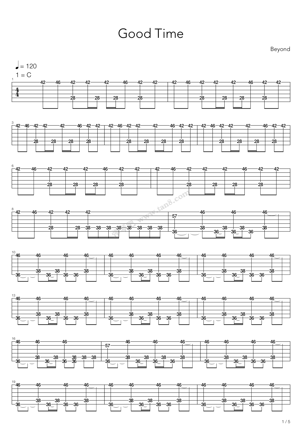 GoodTime吉他谱,原版歌曲,简单C调弹唱教学,六线谱指弹简谱14张图