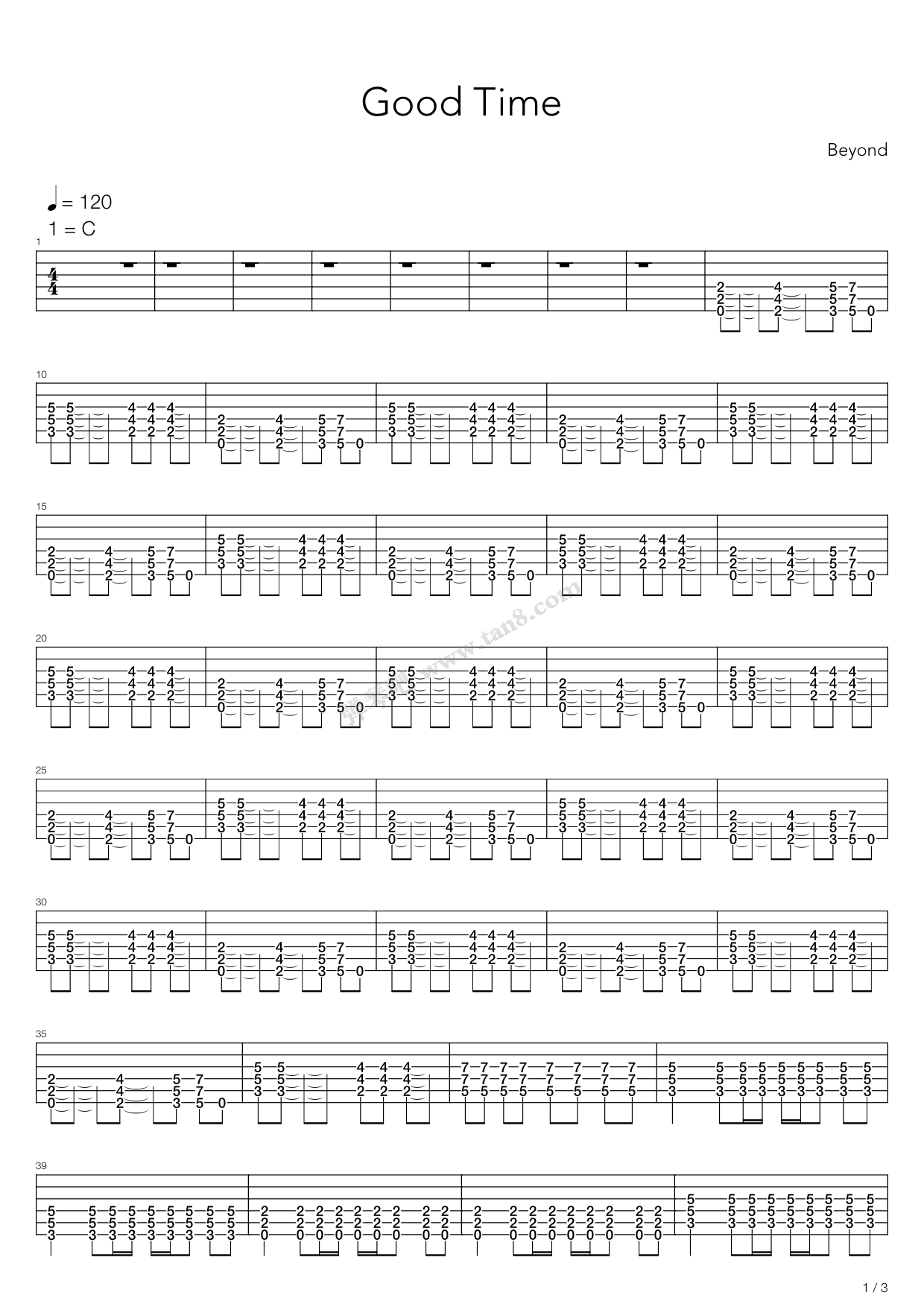 GoodTime吉他谱,原版歌曲,简单C调弹唱教学,六线谱指弹简谱14张图