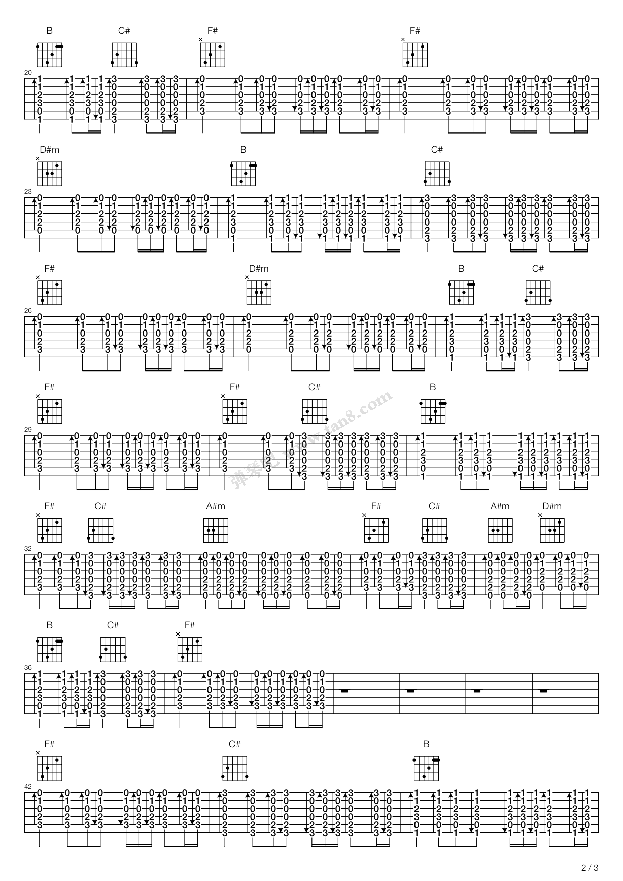 忘记时间吉他谱,原版歌曲,简单C调弹唱教学,六线谱指弹简谱8张图