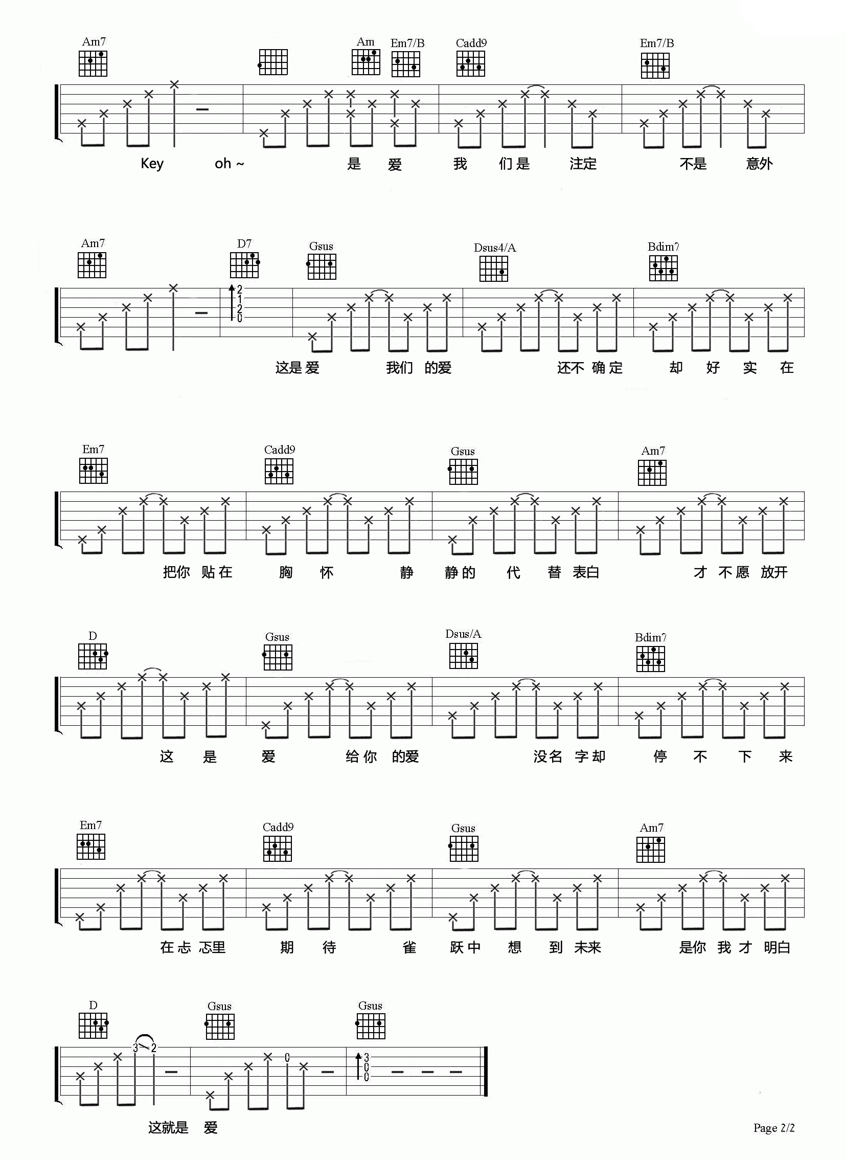 第一个清晨吉他谱,简单C调原版指弹曲谱,王力宏高清流行弹唱六线乐谱