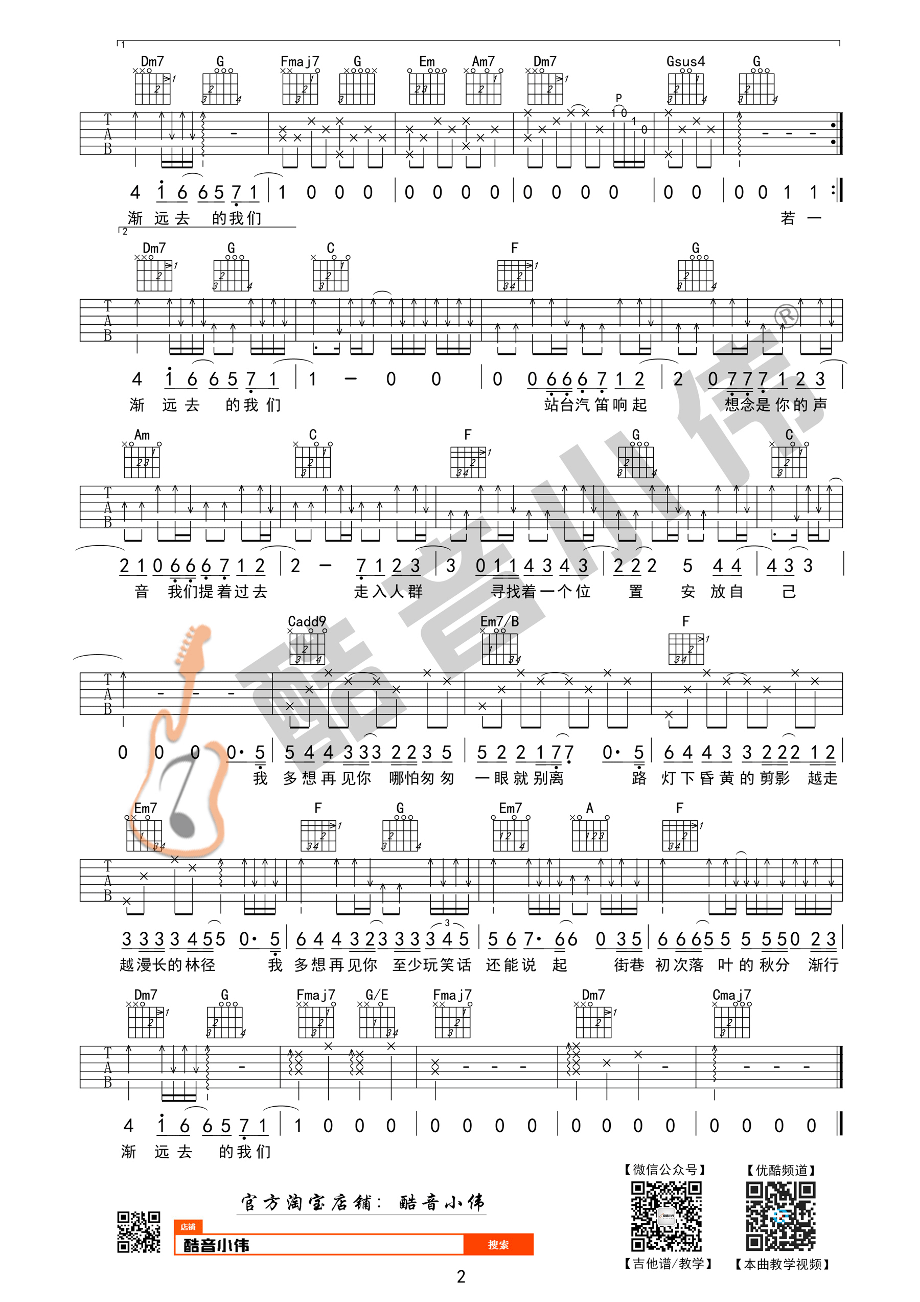 《云烟成雨》吉他谱,房东的猫合集歌曲,简单指弹教学简谱,C调吉他谱附教学 