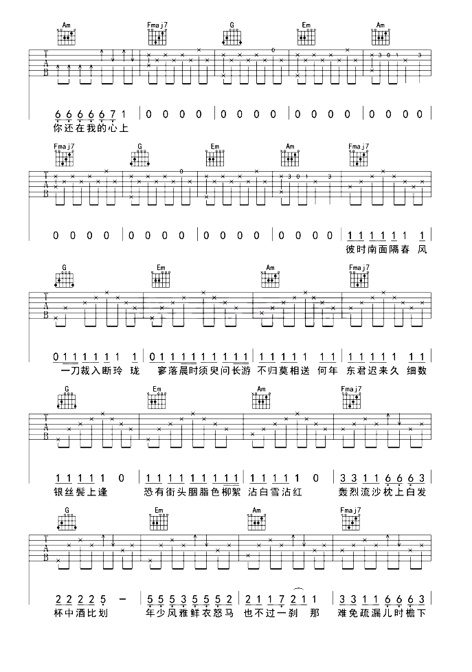 红昭愿吉他谱,原版歌曲,简单C调弹唱教学,六线谱指弹简谱4张图