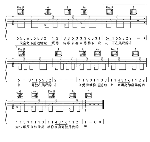 画吉他谱,原版歌曲,简单C调弹唱教学,六线谱指弹简谱2张图