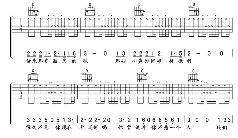 有没有一首歌会让你想起我吉他谱,原版歌曲,简单G调弹唱教学,六线谱指弹简谱7张图