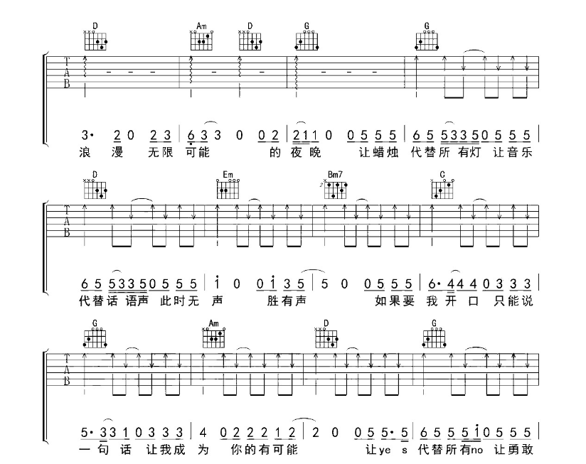 有可能的夜晚吉他谱,原版歌曲,简单G调弹唱教学,六线谱指弹简谱4张图