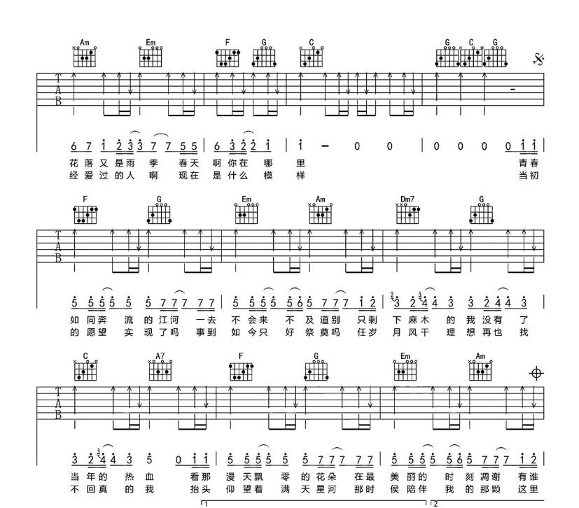 老男孩吉他谱,原版歌曲,简单扫弦弹弹唱教学,六线谱指弹简谱6张图
