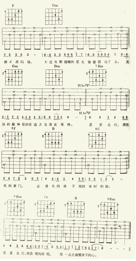星星点灯吉他谱,简单星星原版指弹曲谱,郑智化高清流行弹唱认证谱六线乐谱