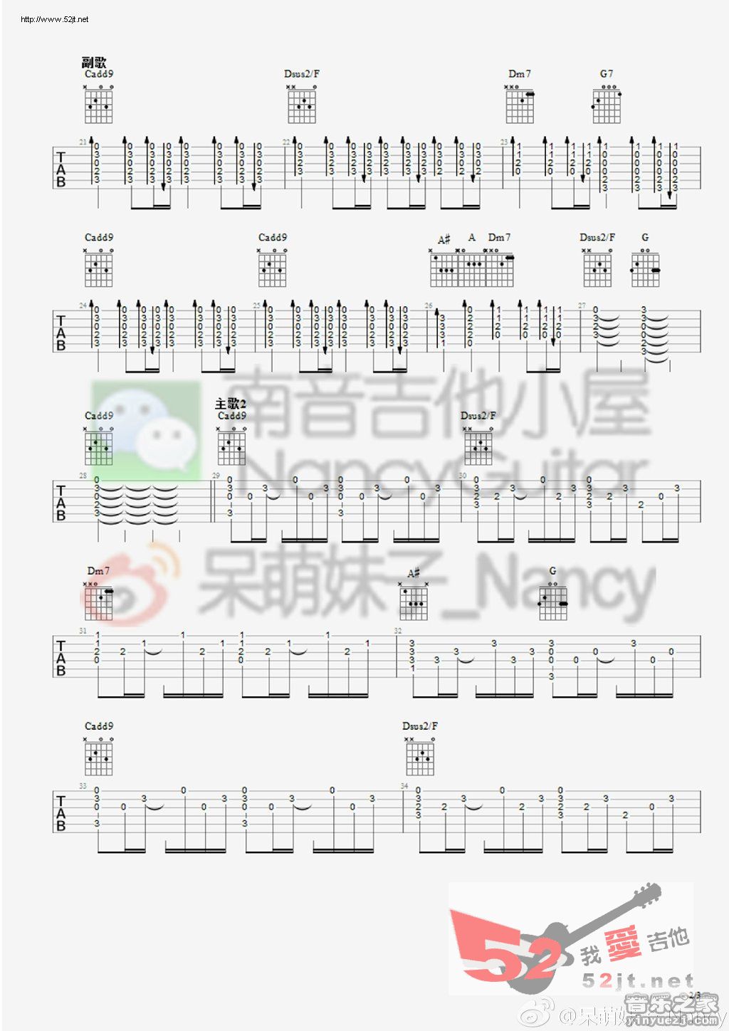 天天想你吉他谱,简单C调原版指弹曲谱,张雨生高清流行弹唱Nancy版视频六线乐谱