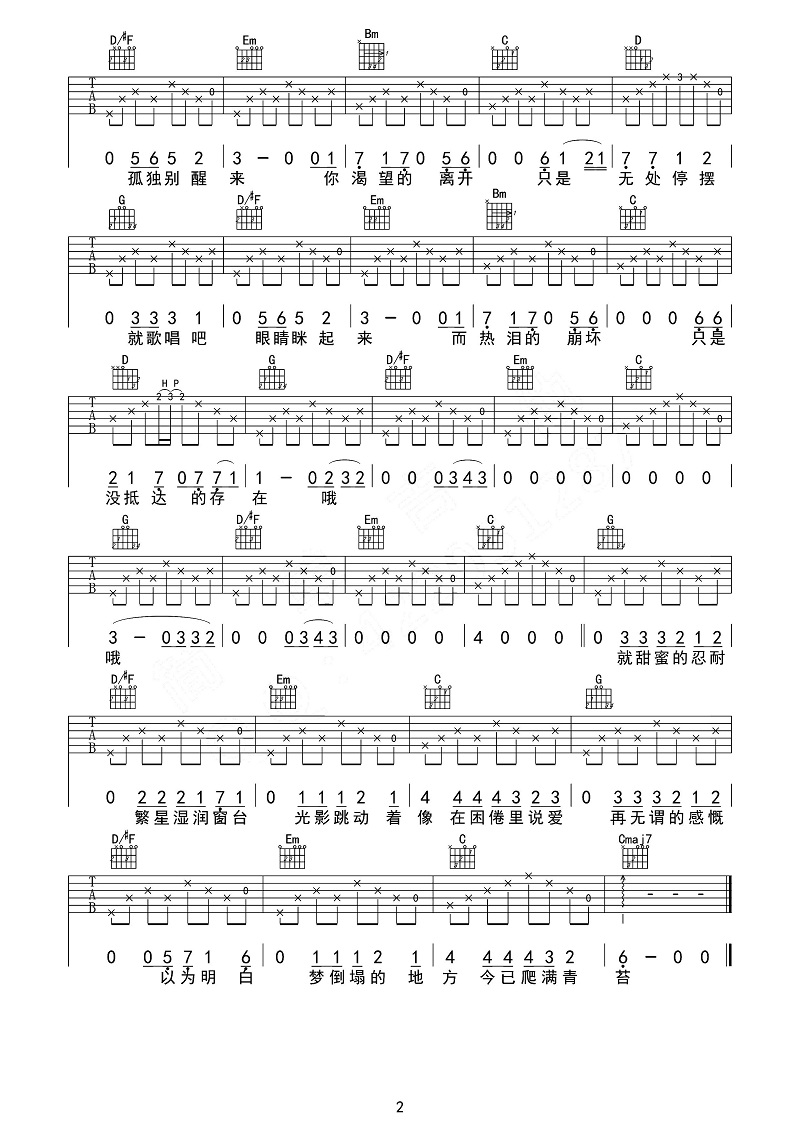 理想三旬吉他谱,原版歌曲,简单G调弹唱教学,六线谱指弹简谱2张图