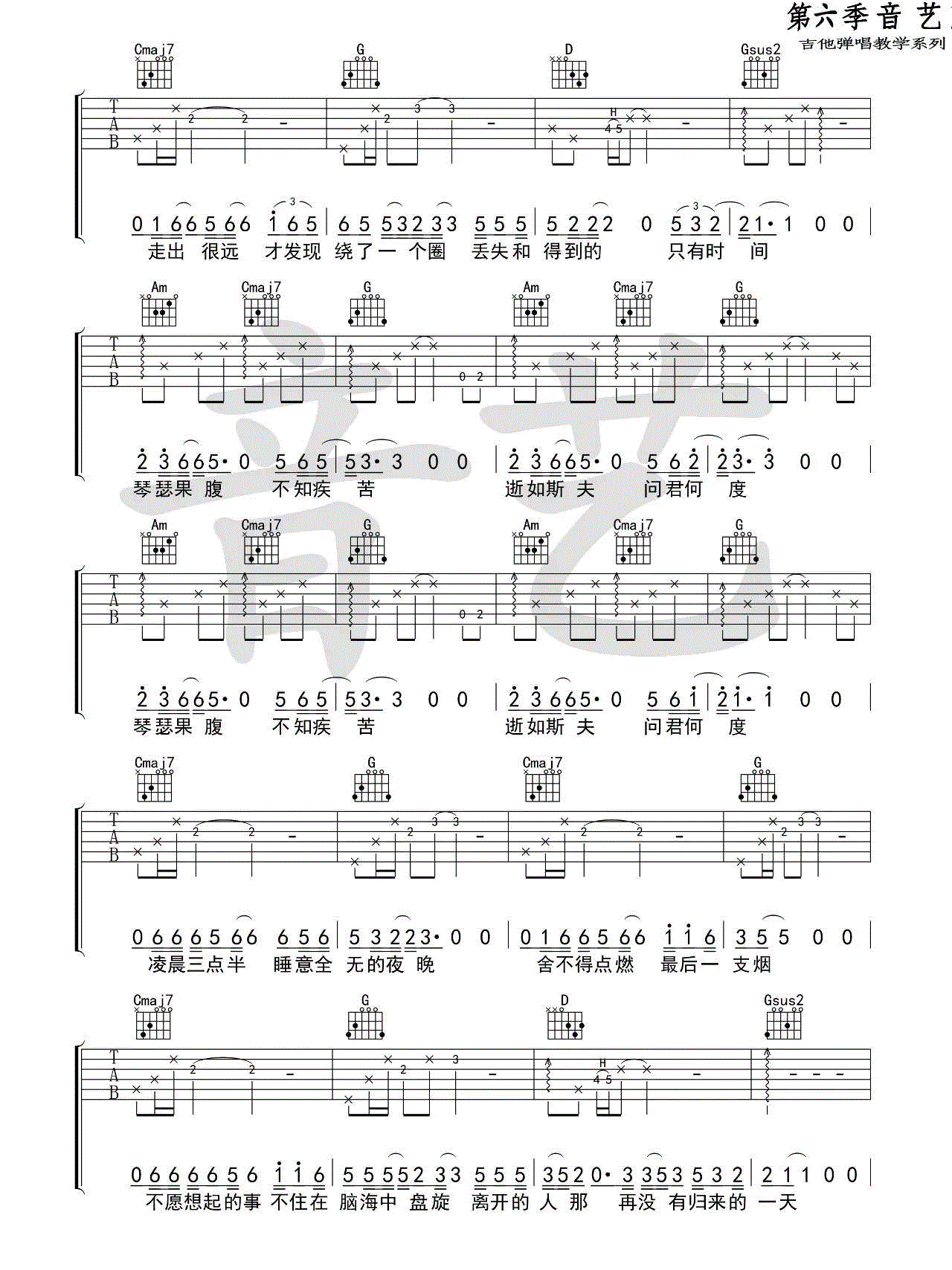 如斯吉他谱,原版歌曲,简单_G调弹唱教学,六线谱指弹简谱标准版_G调_吉他图片谱4张图