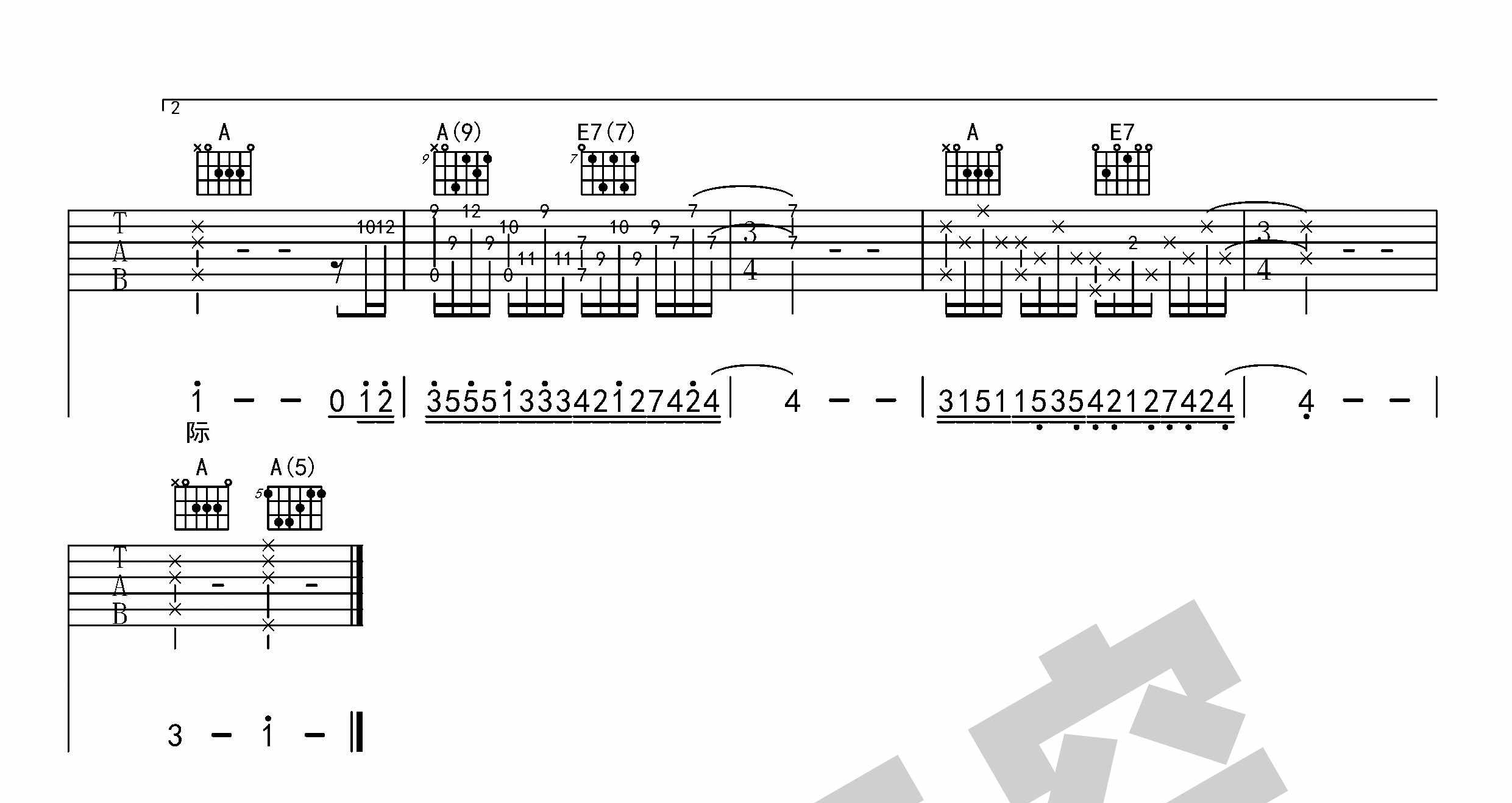 逝吉他谱,原版歌曲,简单A调弹唱教学,六线谱指弹简谱3张图