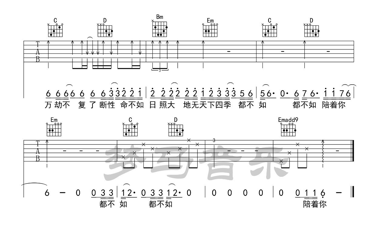 妓和不如吉他谱,原版歌曲,简单隔壁老弹唱教学,六线谱指弹简谱完整版_G调_吉他图片谱4张图