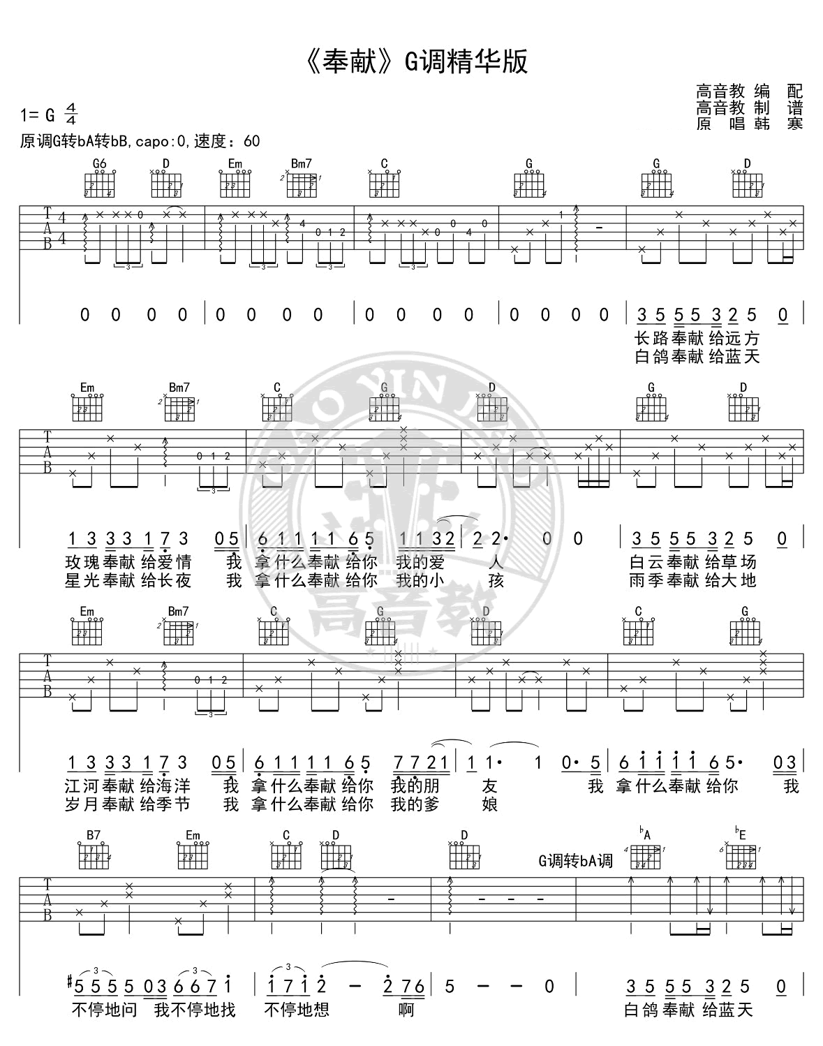 飞驰人生吉他谱,原版歌曲,简单G调弹唱教学,六线谱指弹简谱3张图