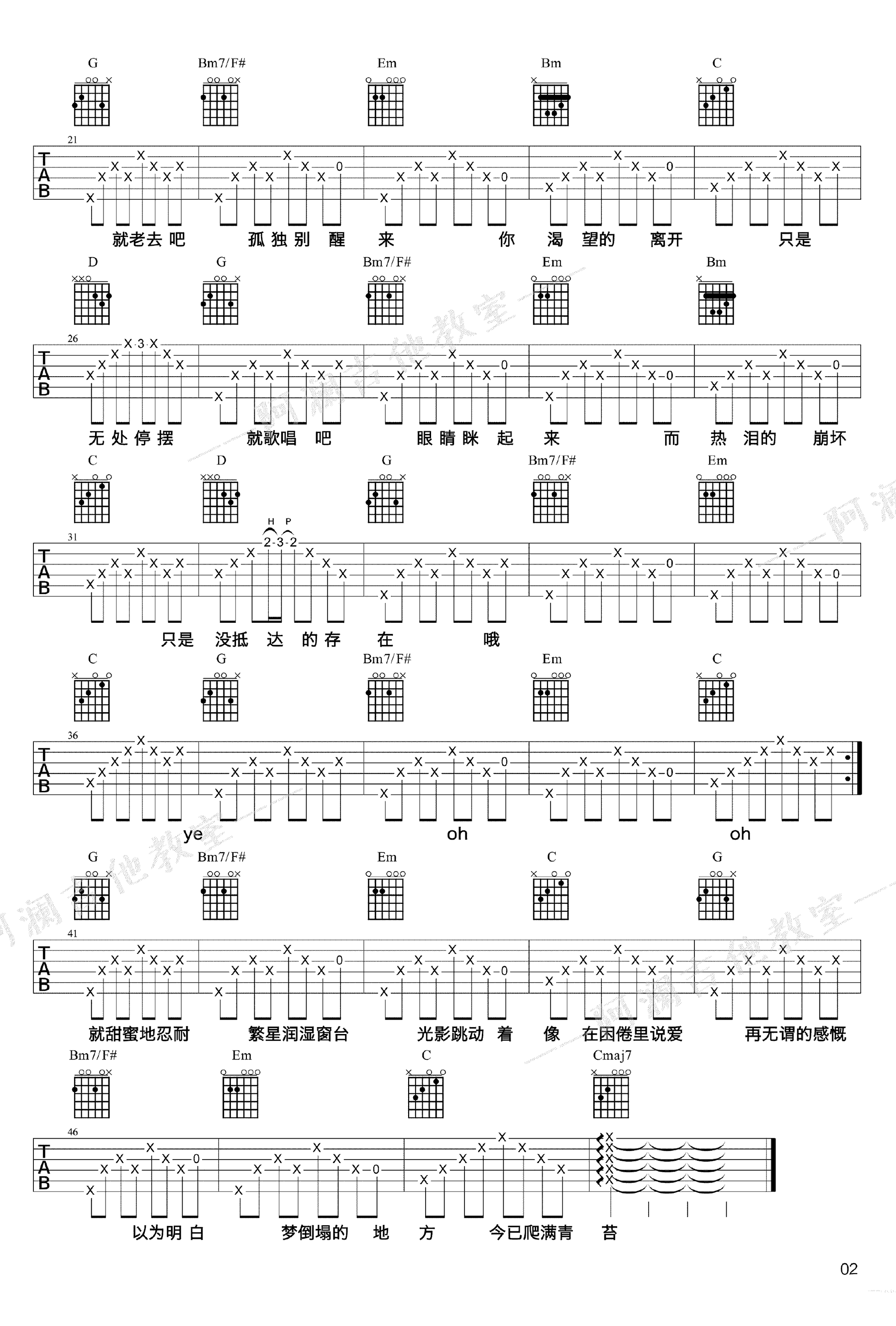 陈鸿宇理想三旬吉他谱,简单高清原版指弹曲谱,陈鸿宇高清六线乐谱