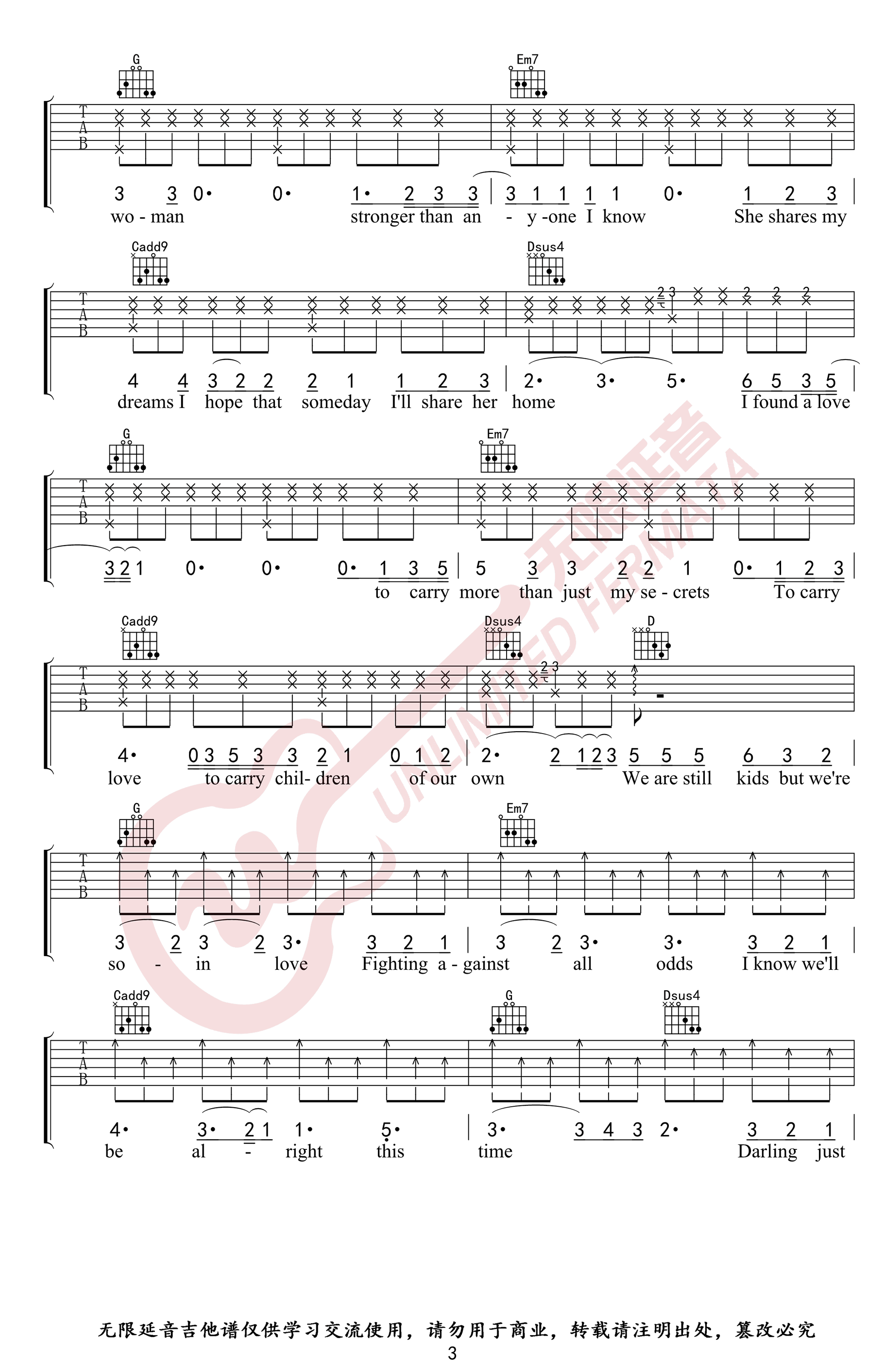 EdSheeranPerfect吉他谱,简单C调原版指弹曲谱,Ed Sheeran高清六线乐谱