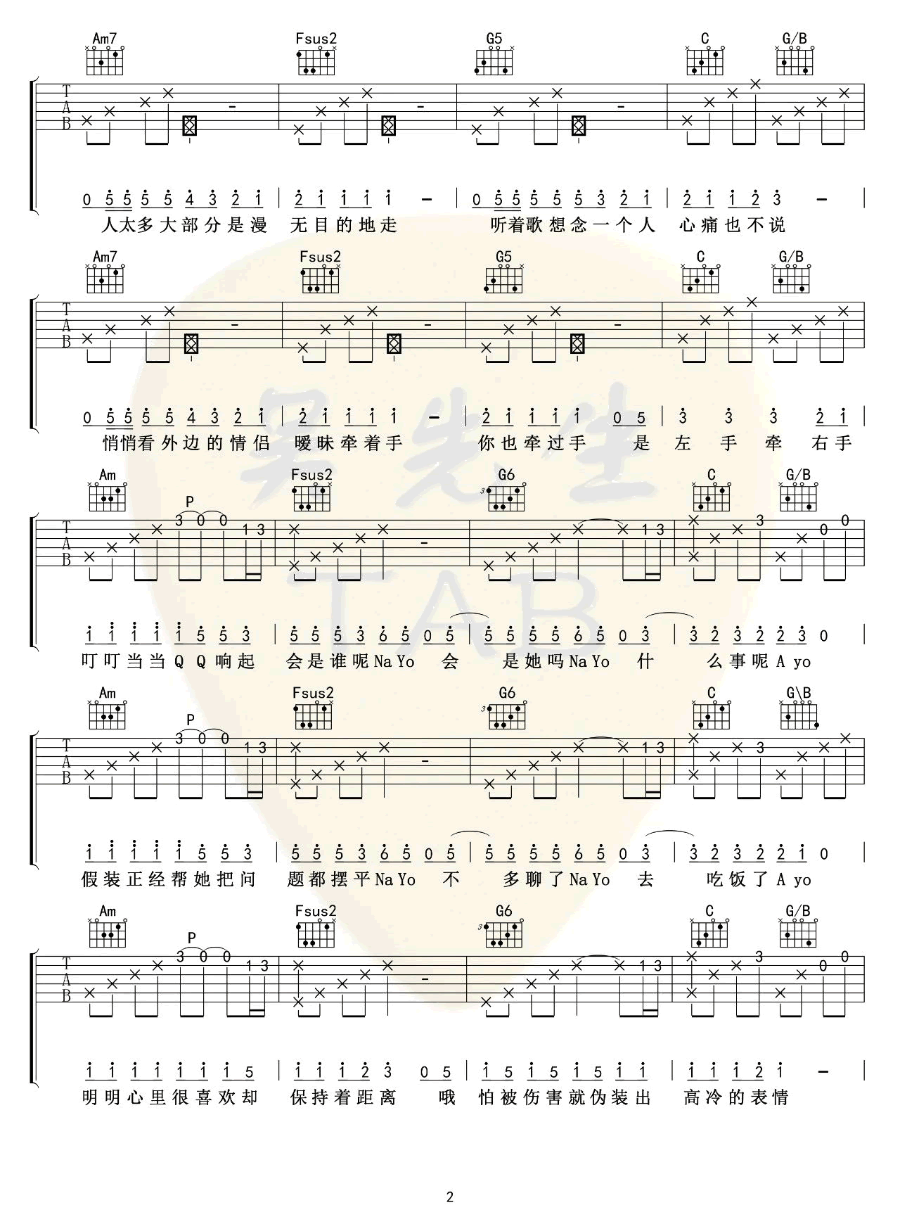 东京不太热吉他谱,原版歌曲,简单C调弹唱教学,六线谱指弹简谱4张图