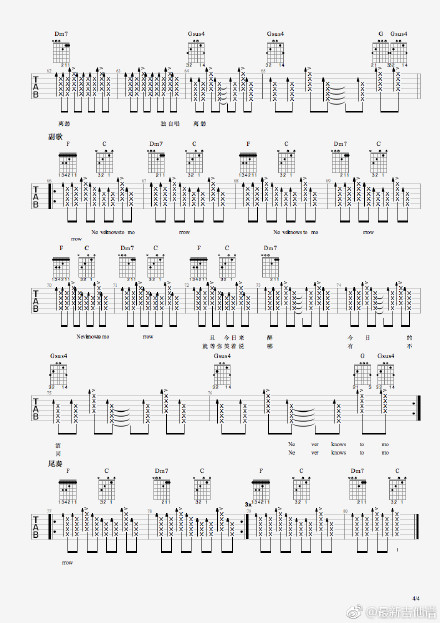 Never Knows Tomo吉他谱,简单C调原版指弹曲谱,朴树高清民谣弹唱谱歌词六线乐谱