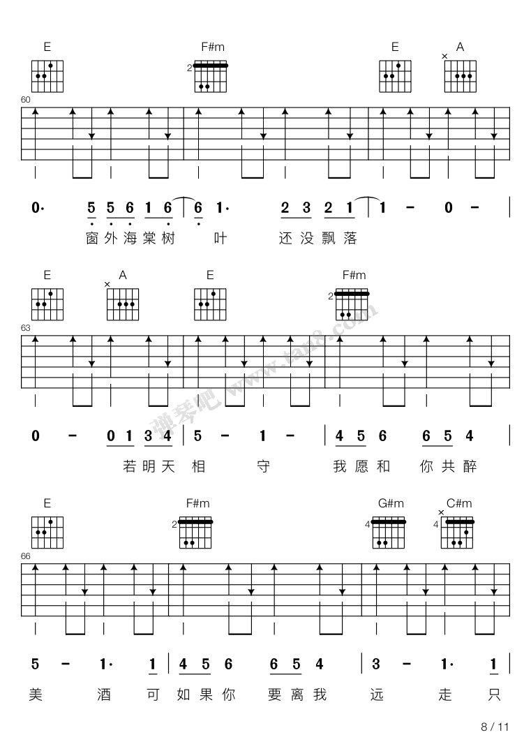 Never Knows Tomo吉他谱,简单C调原版指弹曲谱,朴树高清民谣弹唱谱歌词六线乐谱