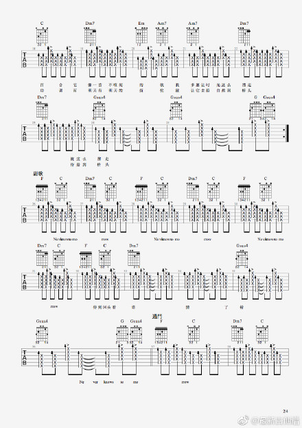 Never Knows Tomo吉他谱,简单C调原版指弹曲谱,朴树高清民谣弹唱谱歌词六线乐谱