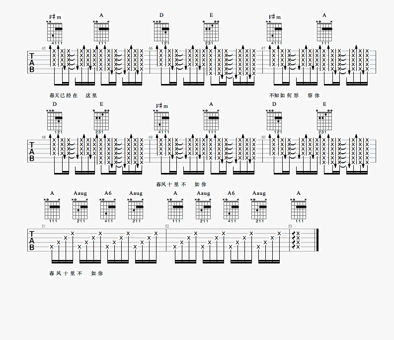 春风十里不如你吉他谱,简单C调原版指弹曲谱,李健高清民谣六线乐谱