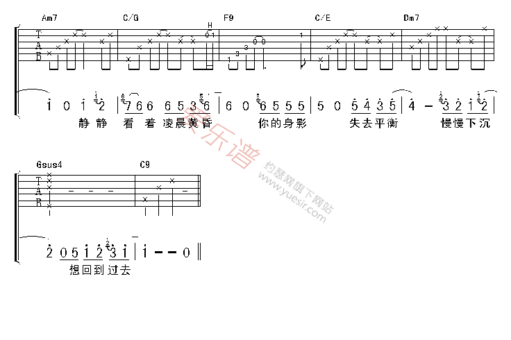回到过去吉他谱,简单C调原版指弹曲谱,周杰伦高清流行弹唱六线乐谱
