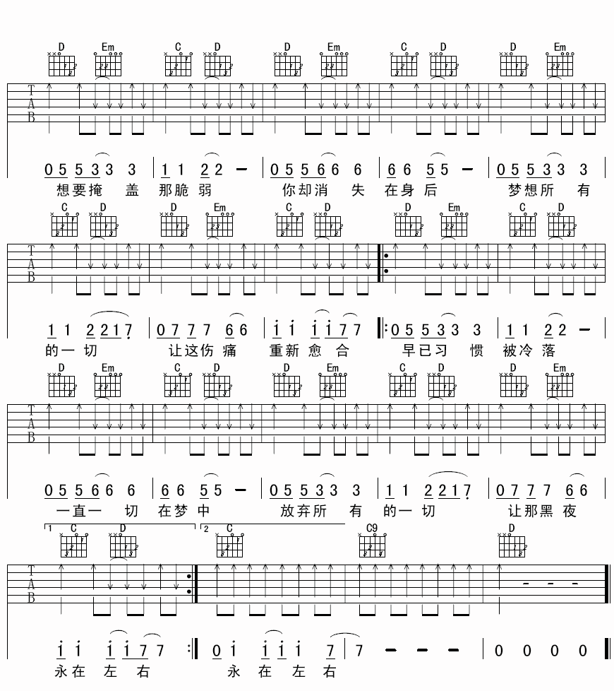 影子吉他谱,原版歌曲,简单G调弹唱教学,六线谱指弹简谱4张图