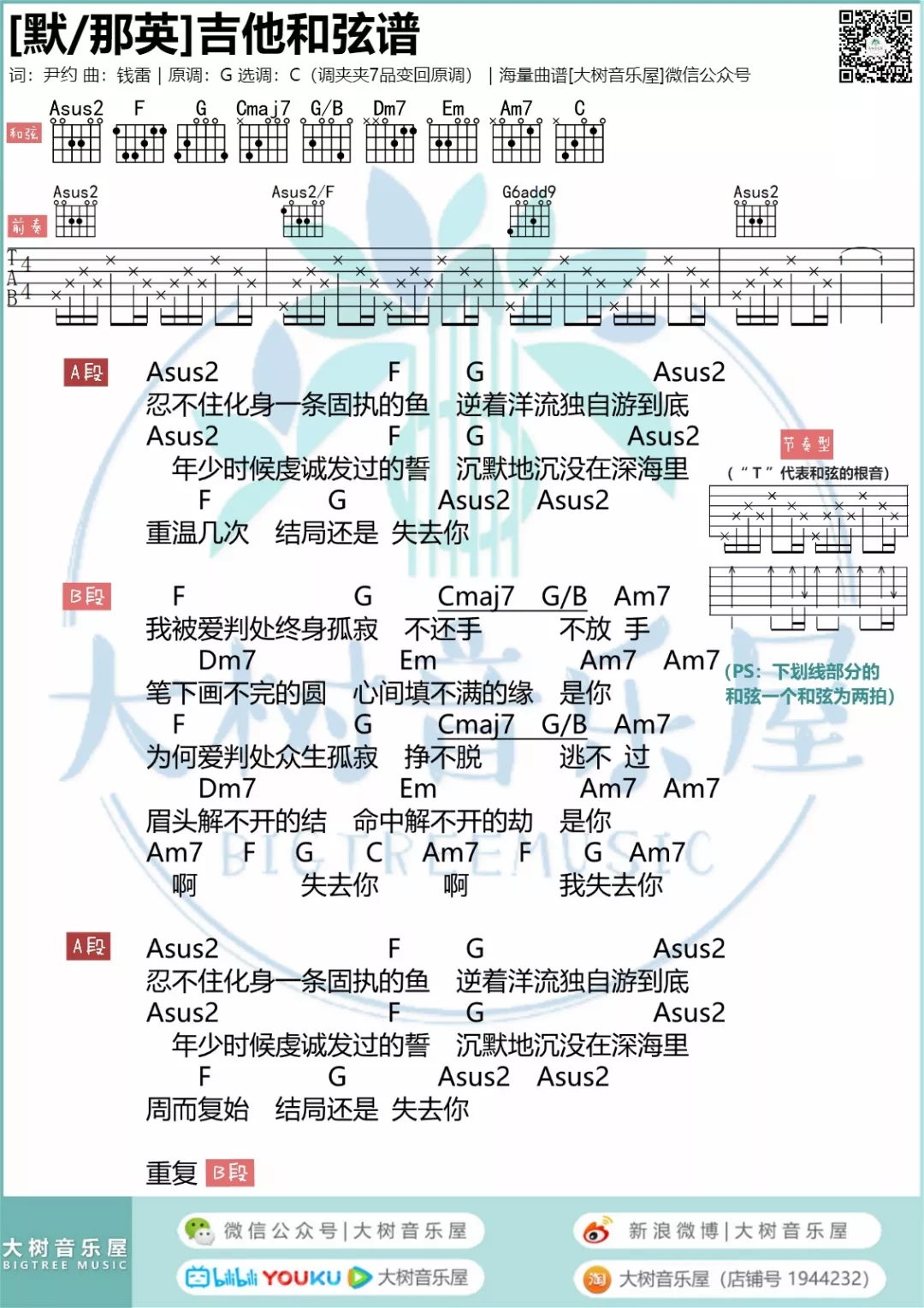 默吉他谱 - 那英 - C调吉他弹唱谱 - 琴谱网