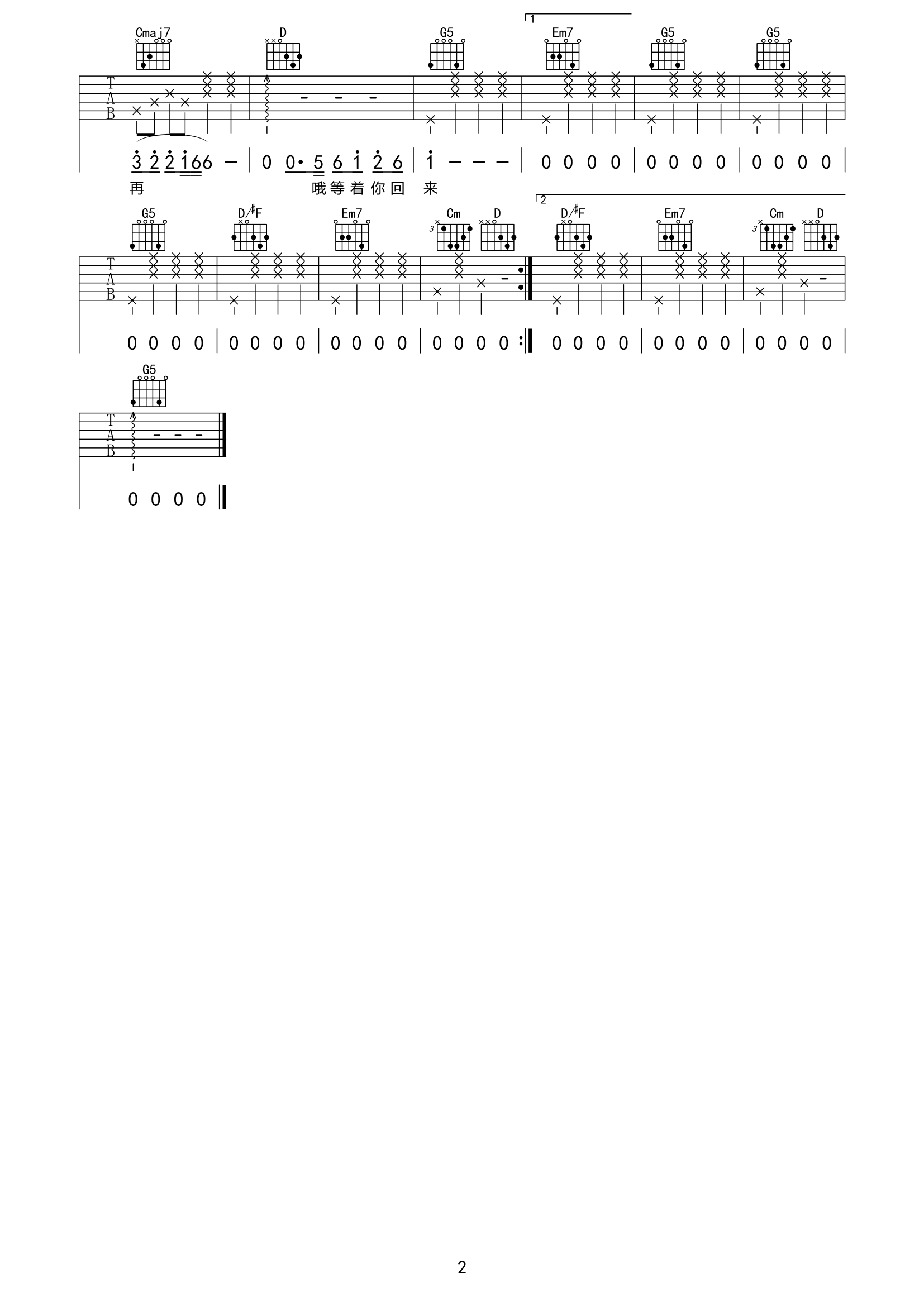 拆穿吉他谱,原版歌曲,简单G调弹唱教学,六线谱指弹简谱2张图