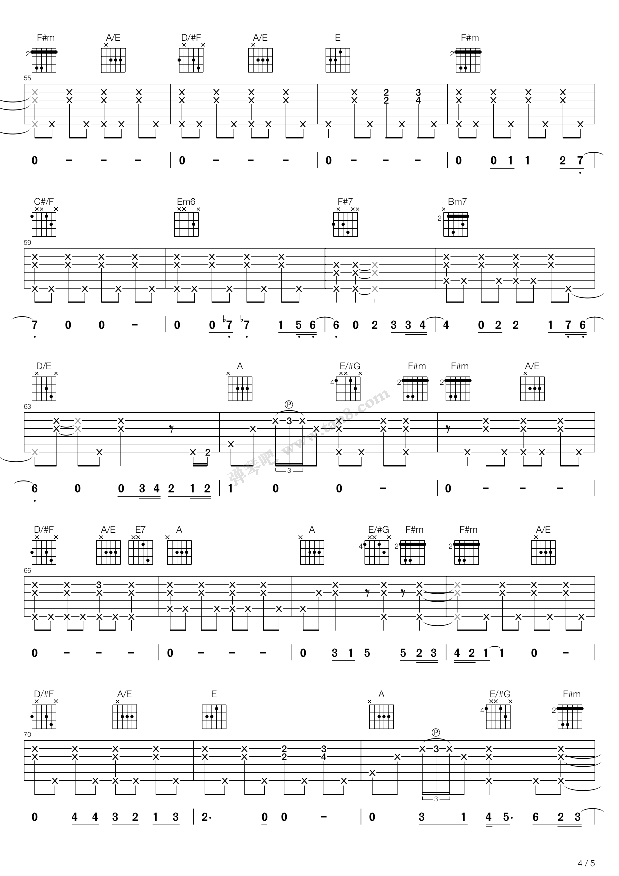 TearsInHeaven吉他谱,原版歌曲,简单A调弹唱教学,六线谱指弹简谱5张图