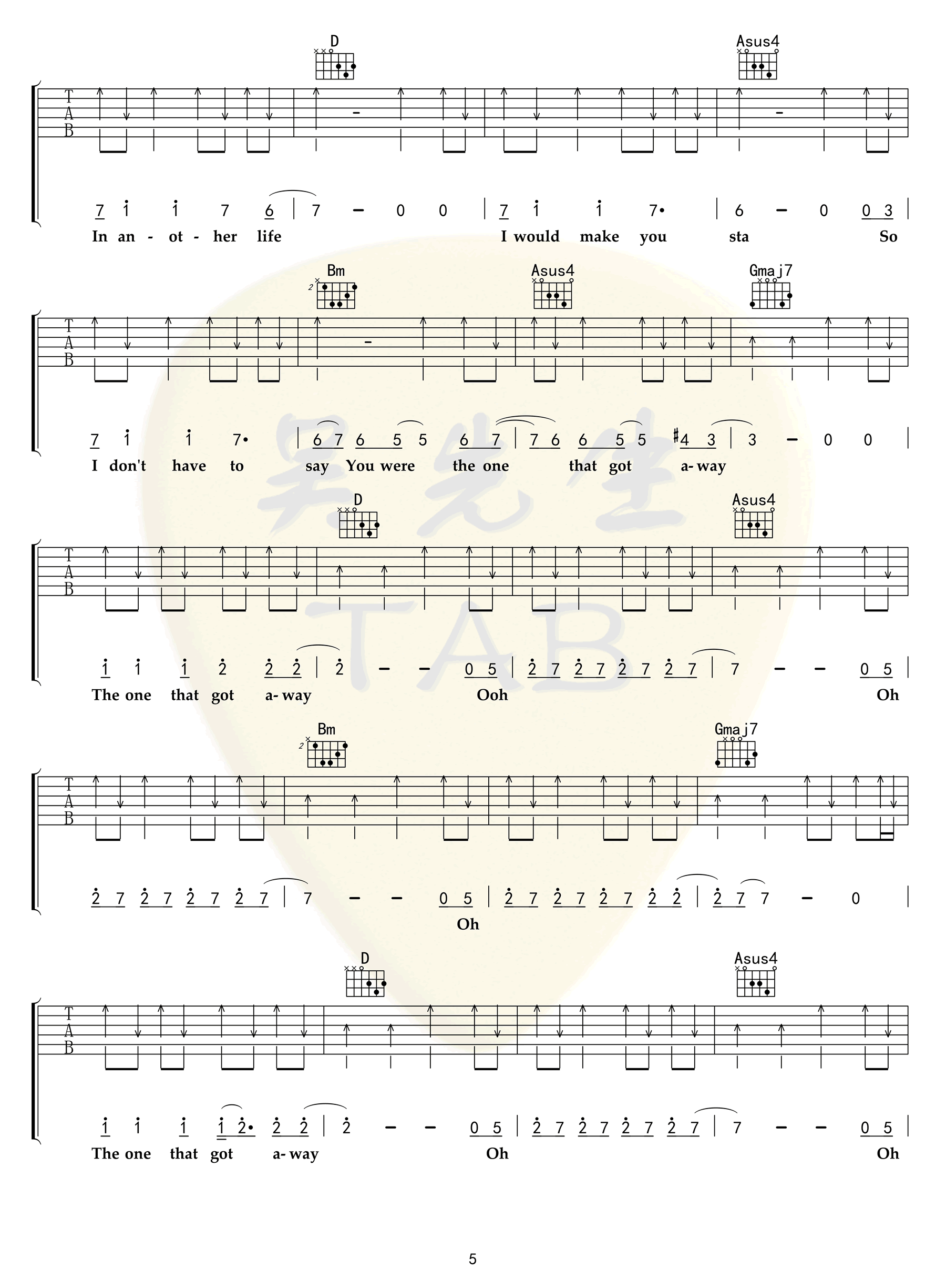 DarkHorse吉他谱,原版歌曲,简单G调弹唱教学,六线谱指弹简谱6张图