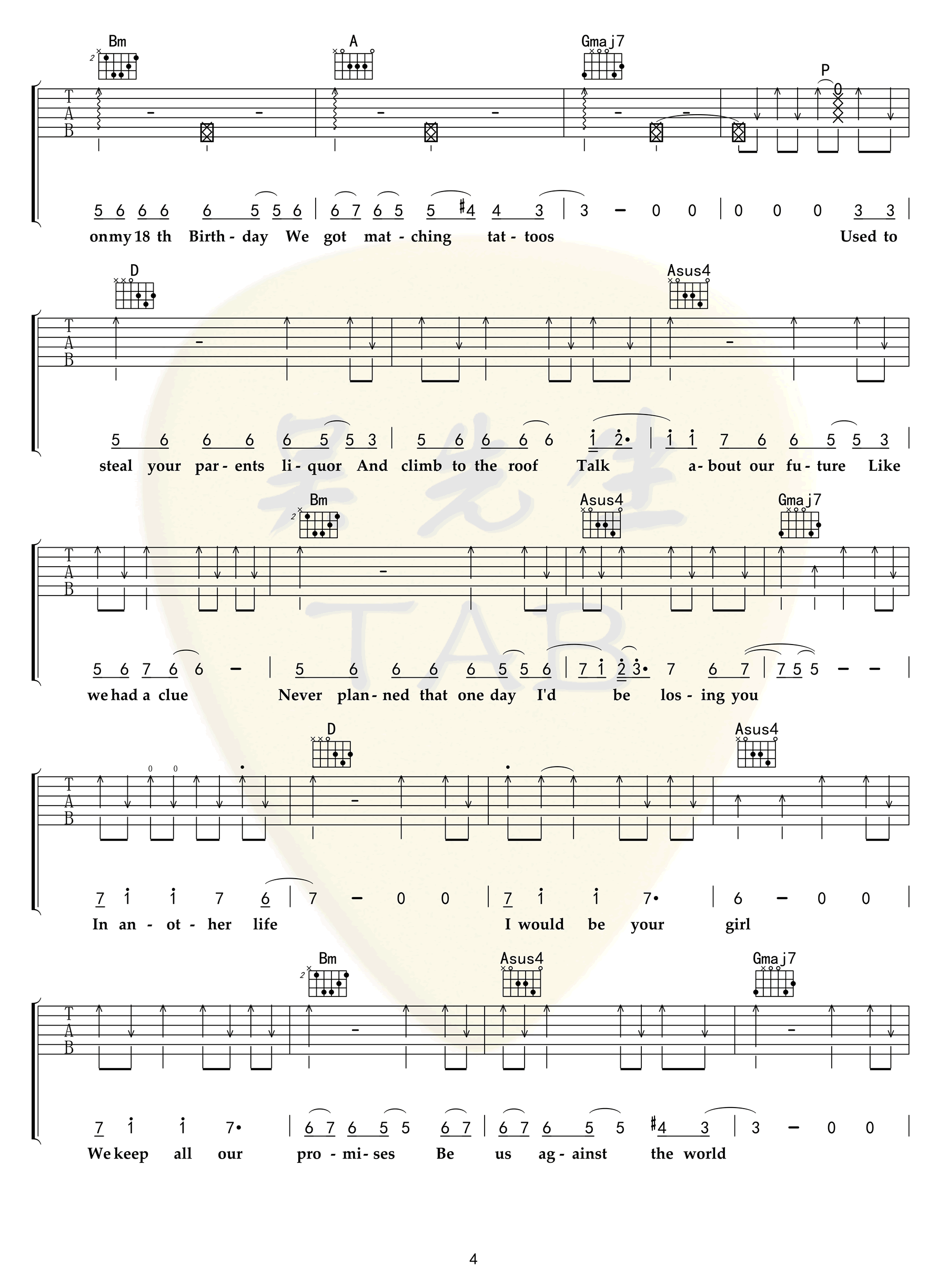 DarkHorse吉他谱,原版歌曲,简单G调弹唱教学,六线谱指弹简谱6张图