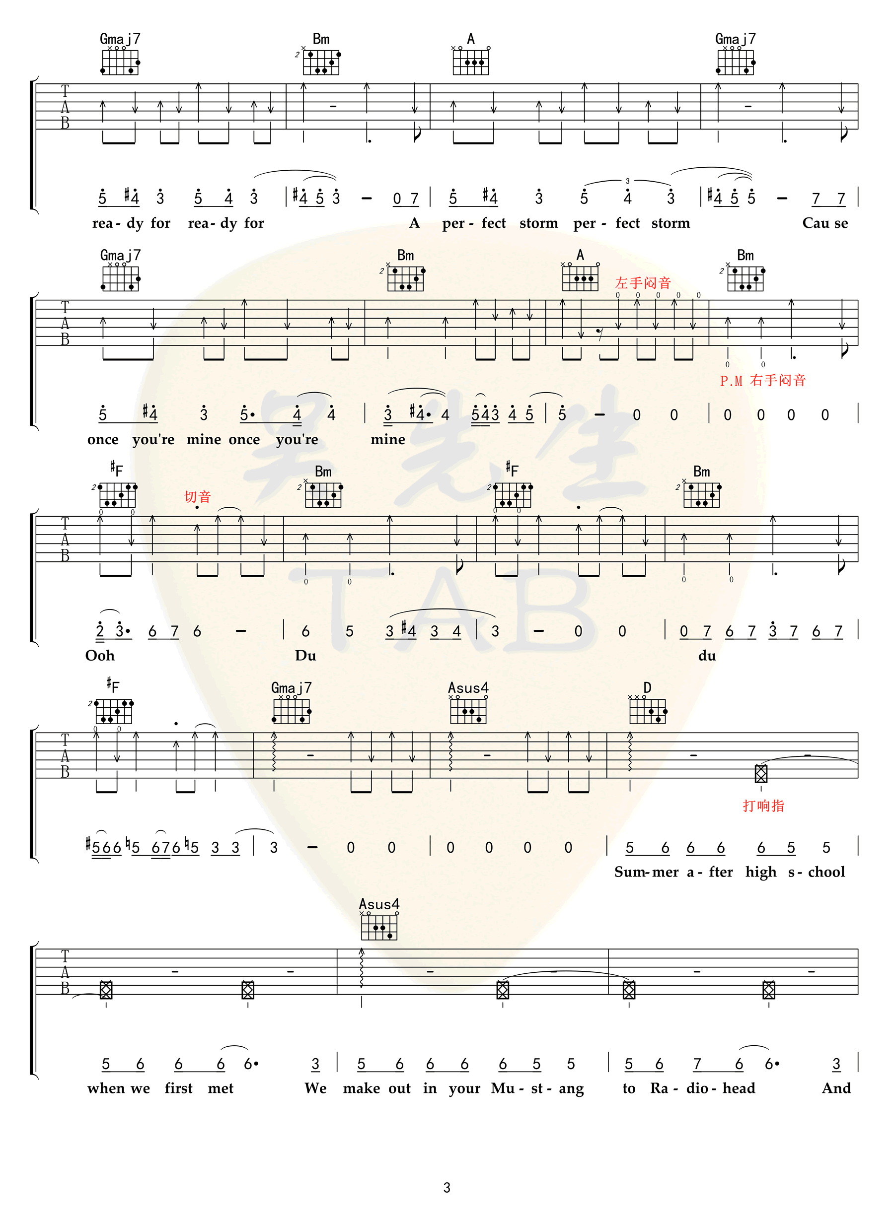 DarkHorse吉他谱,原版歌曲,简单G调弹唱教学,六线谱指弹简谱6张图