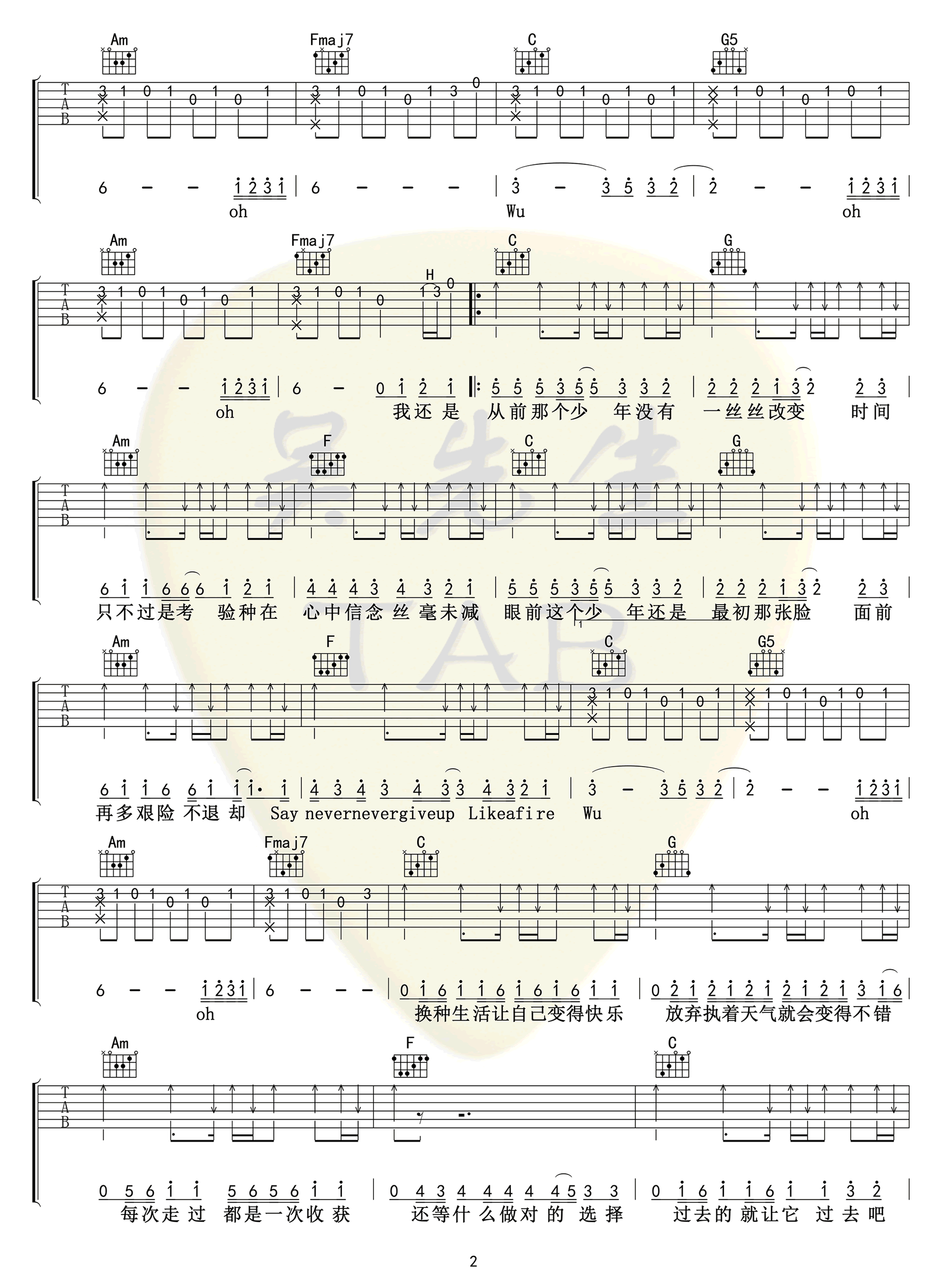 少年吉他谱,原版歌曲,简单C调弹唱教学,六线谱指弹简谱4张图