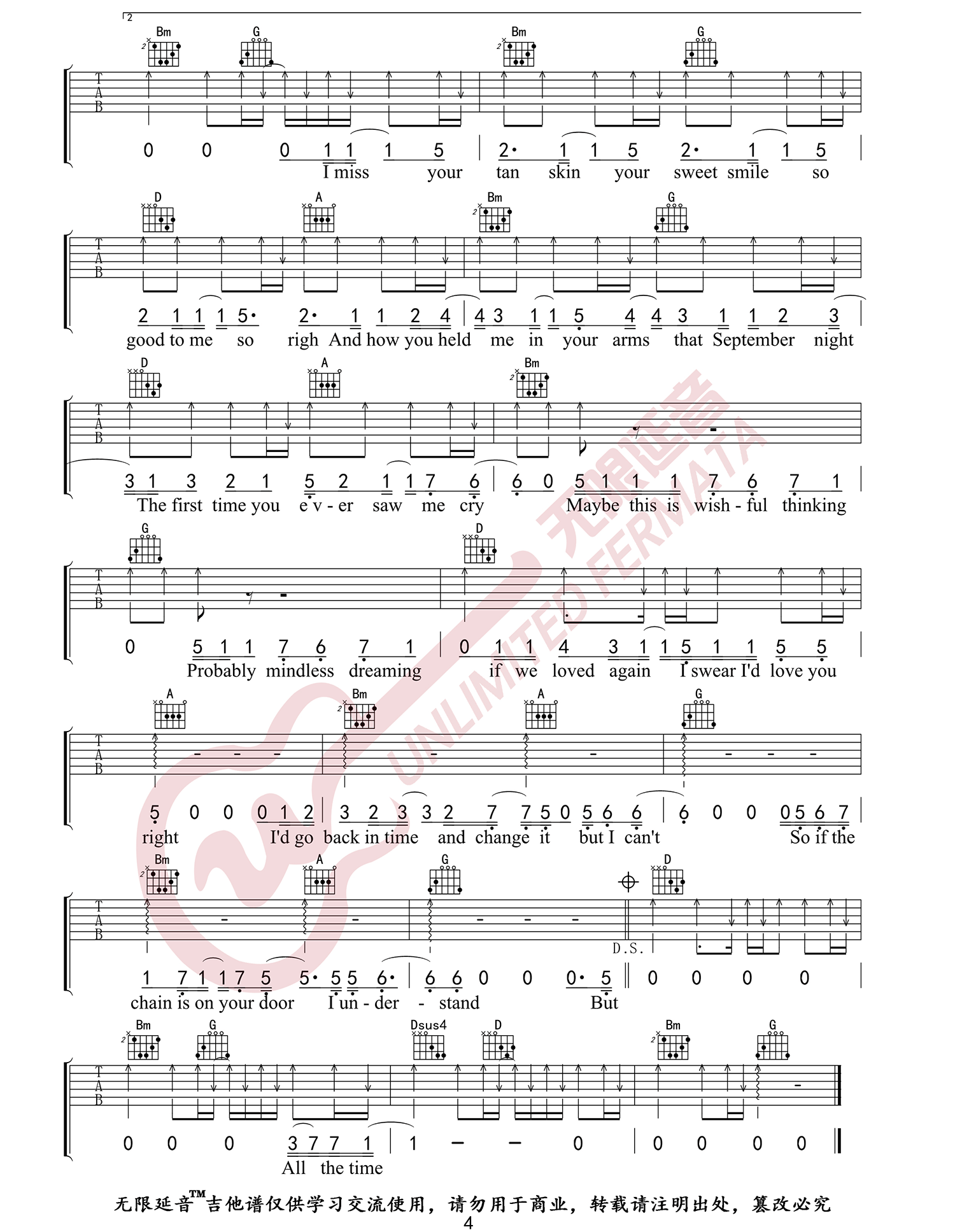 BackToDecember吉他谱,原版歌曲,简单D调弹唱教学,六线谱指弹简谱4张图