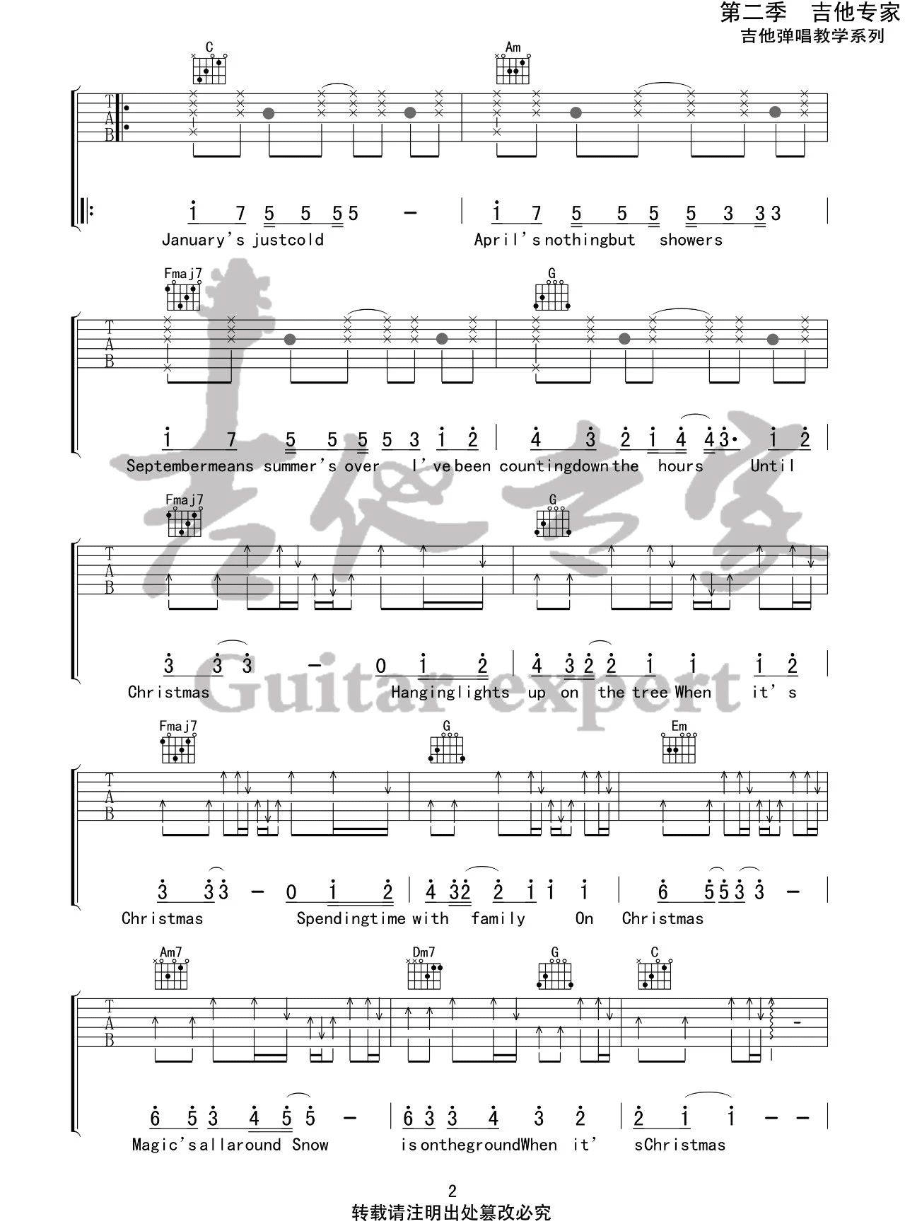 WhenIt'sChristmas吉他谱,原版歌曲,简单C调弹唱教学,六线谱指弹简谱5张图