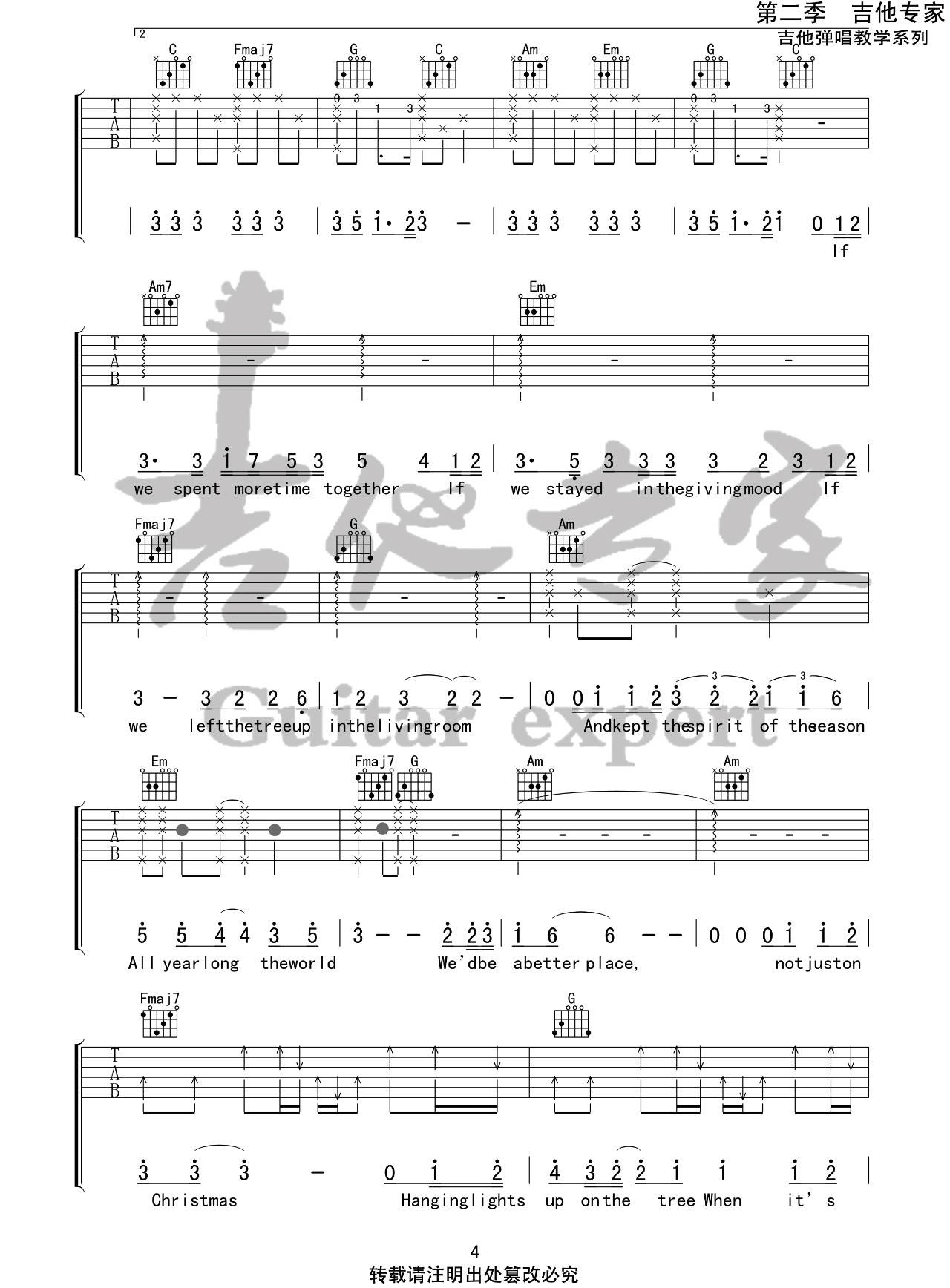 WhenIt'sChristmas吉他谱,原版歌曲,简单C调弹唱教学,六线谱指弹简谱5张图