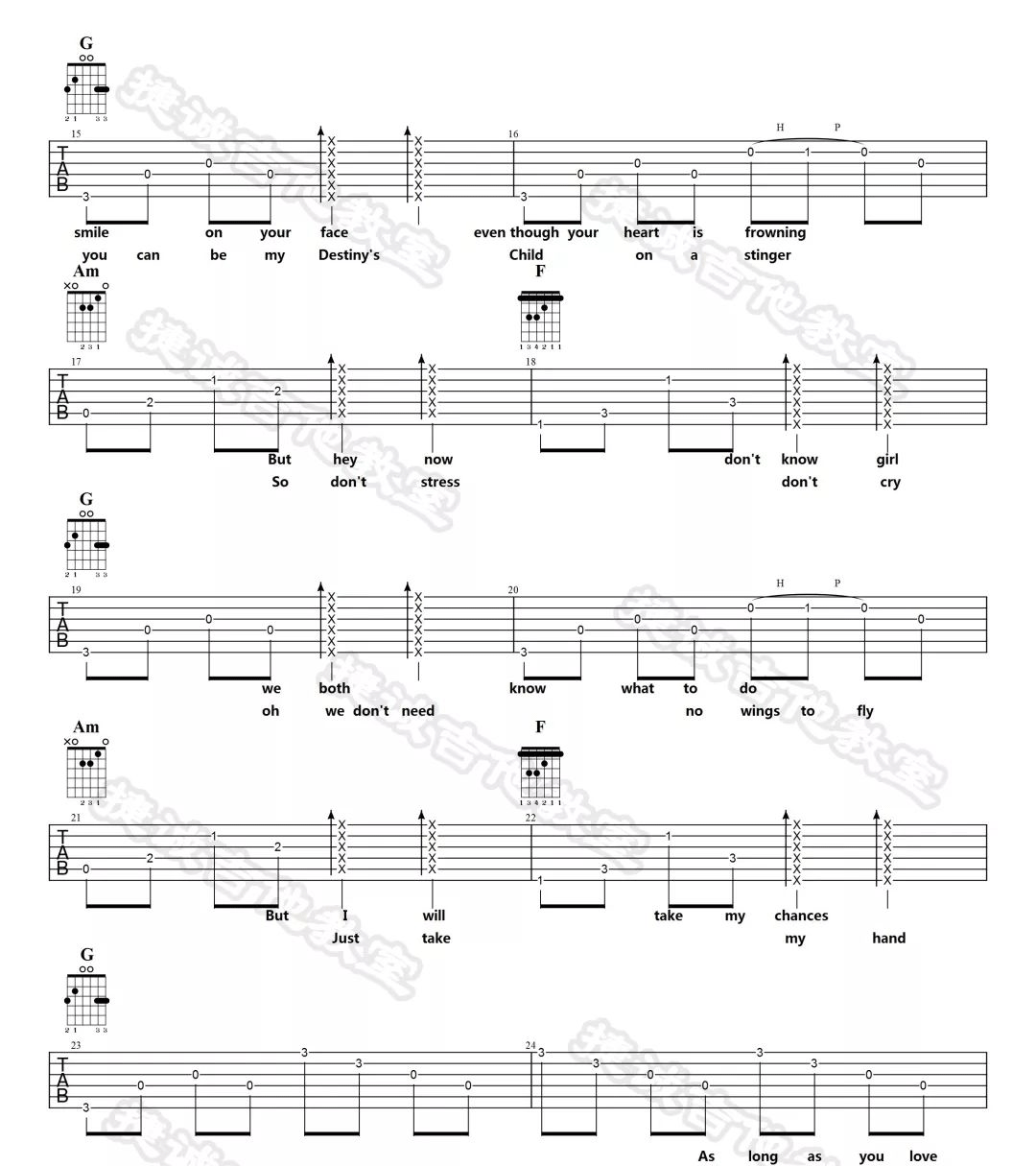 AsLongAsYouLoveMe吉他谱,原版歌曲,简单C调弹唱教学,六线谱指弹简谱9张图